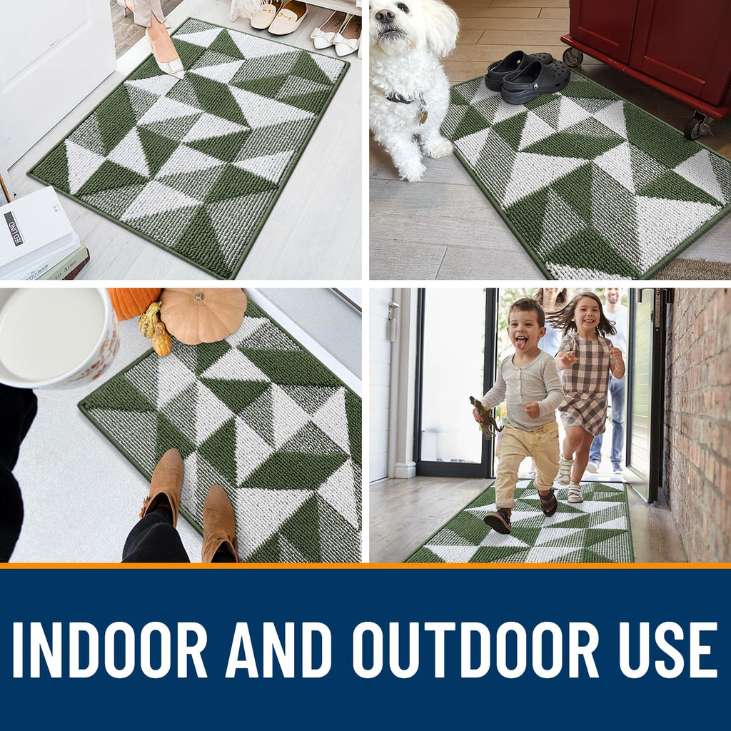 OLANLY Door Mat Indoor Entrance Washable 32x20, Odor-Free Low-Profile Front Back Geometric Doormat, Absorbent Resist Dirt Entry Carpet, Easy to Clean Sturdy Inside Floor Mats for Entryway, Black