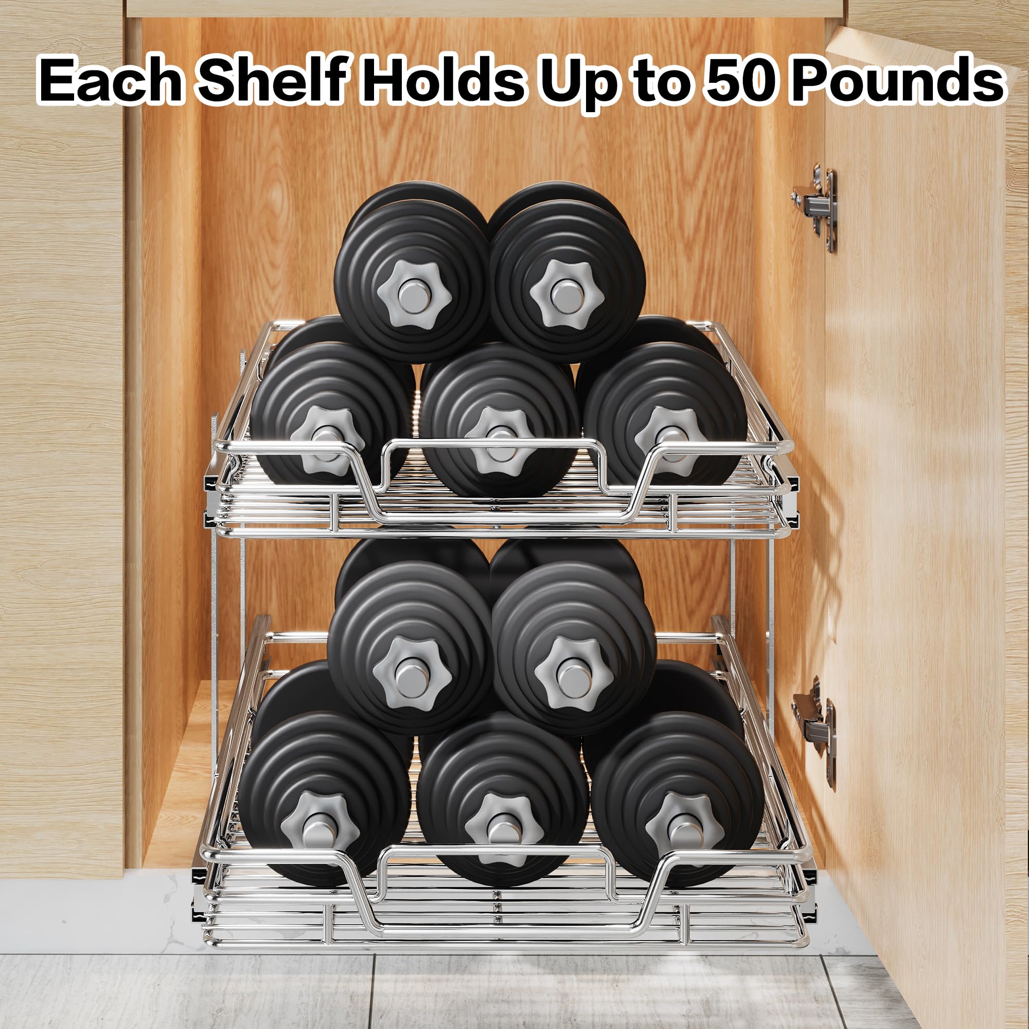 2-Tier Kitchen Cabinet,Pull Out Cabinet Organizer,Shelf and Drawer Organizer Slide Out Pantry Storaqe Basket in Multiple Sizes (12" W x21 D)