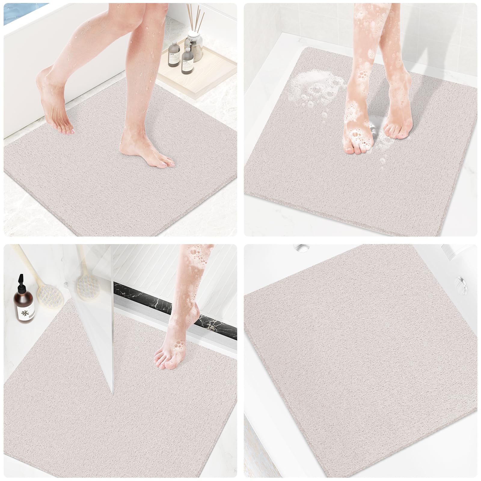 PVC Loofah Shower/Bathtub Mat Non-Slip, 24x16 inch, Soft Tub Mat with Drain, for Tub and Bathroom,Quick Drying,Grey
