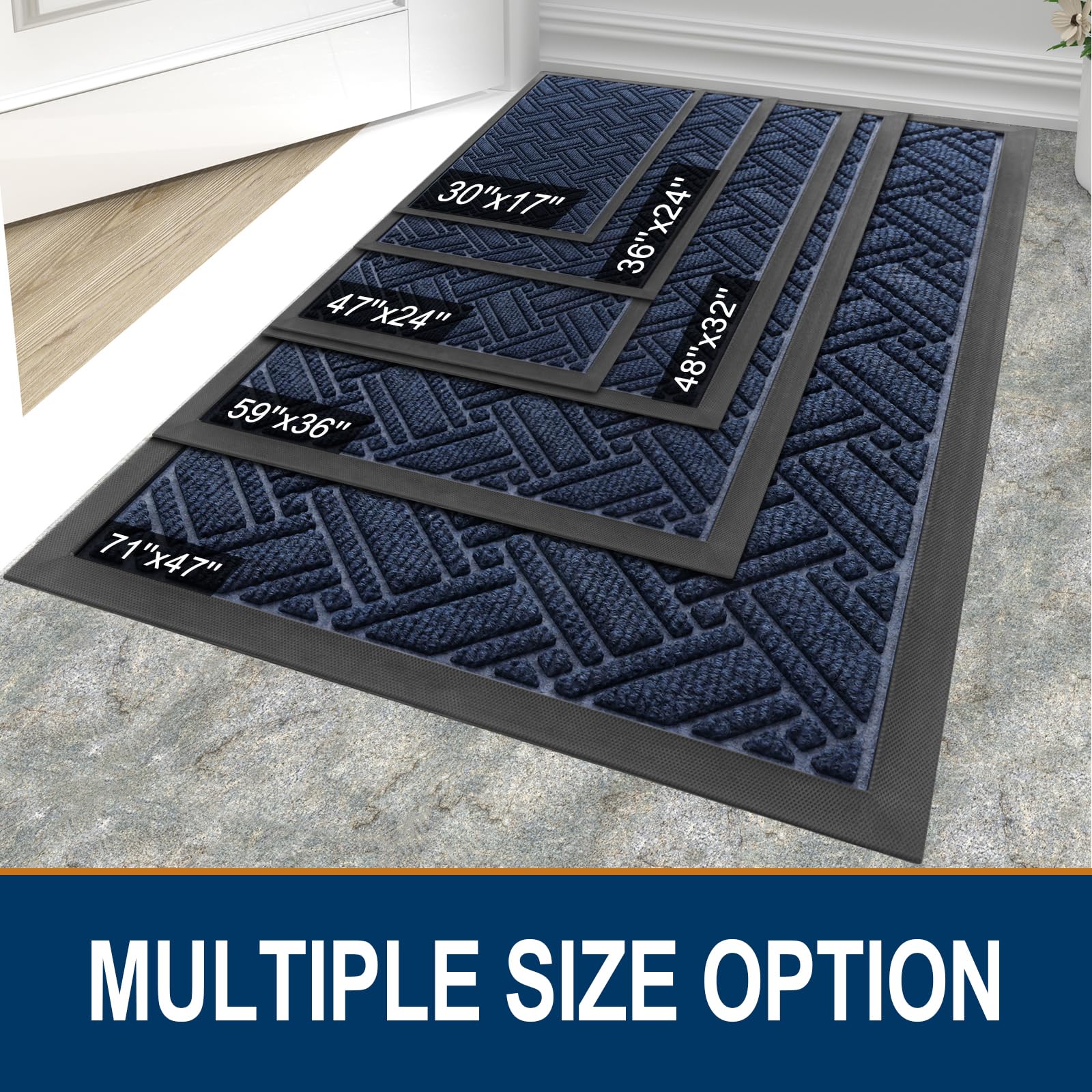 OLANLY Indoor Outdoor Mat, Sturdy Natural Rubber Floor Mat, Non Slip Low Profile Waterproof Doormat, and Stain Front Door Mats, Easy Clean Patio Entrance Mat, 30''x17'', Black