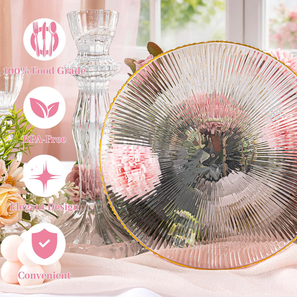 DaYammi 60Pcs Sage Green Plastic Plates with Gold Rim,Disposable Plates Set Includes 30 Dinner Plate & 30 Salad Plate,Fancy Green Party Plates with Radial Texture for Party Wedding Dinner