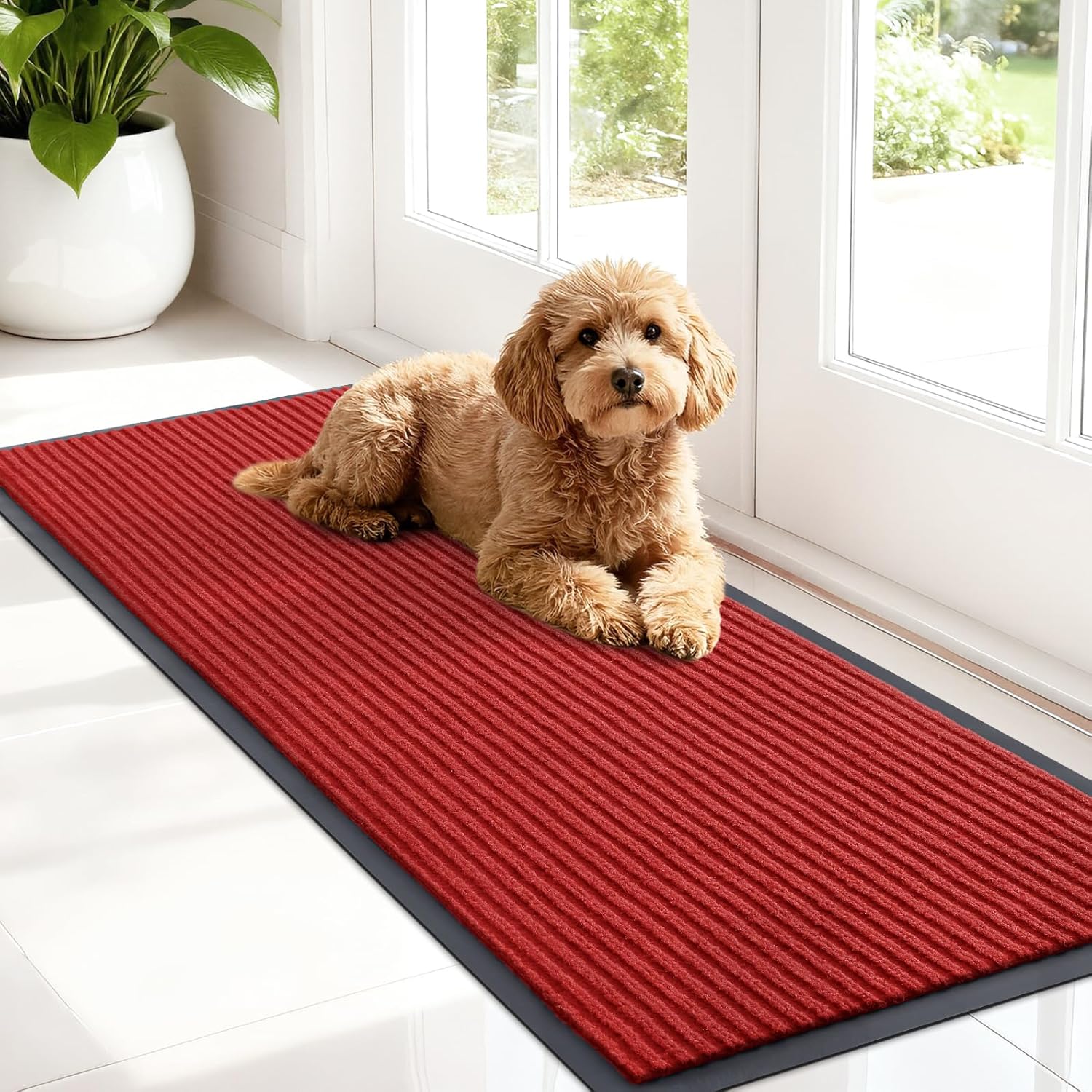 OLANLY Front Door Mat Indoor Outdoor Entrance, Waterproof Heavy Duty Doormat, Fade Resistant, Low Profile, Easy Clean Patio Porch Welcome Floor Mats for Entry, 29.5x17, Beige