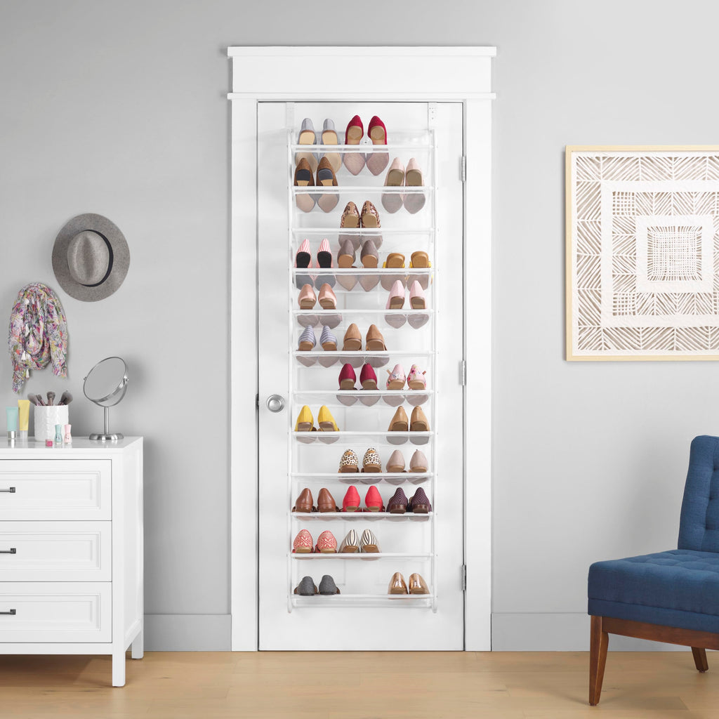 Whitmor 36 Pair Over the Door Shoe Organizer, 12 Tier Hanging Shoe Organizer, Heavy Duty Metal & Mesh Shoe Holder, Hanging Shoe Rack for Closet Organizer & Storage, 74"L x 21.7"W x 7.5"H, White