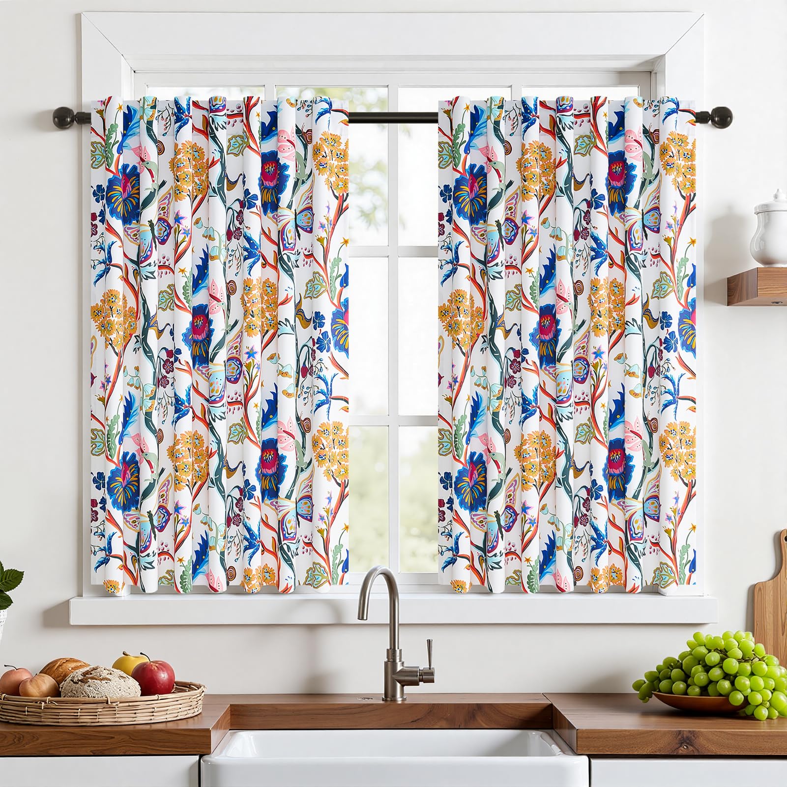 Topfinel Mustard Yellow Curtains 84 Inches Long 2 Panels for Bedroom Living Room Daffodil Butterfly Country Tropical Floral Drapes Vintage Farmhouse Light Filtering Privacy Window Curtain Blackout