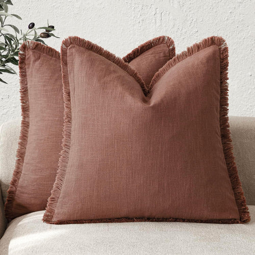 Foindtower Set of 2 Decorative Linen Fringe Throw Pillow Covers Cozy Boho Farmhouse Cushion Cover with Tassels Soft Accent Pillowcase for Couch Sofa Bed Living Room Home Decor,18×18 Inch,Navy Blue