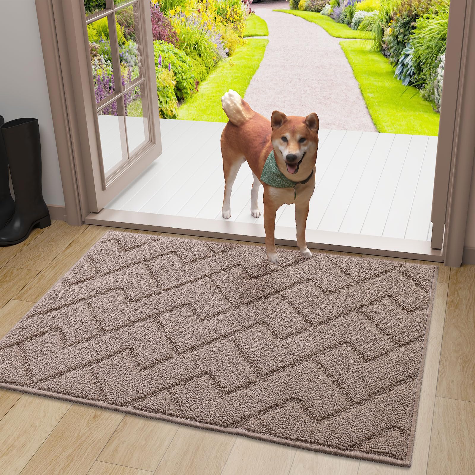 OLANLY Indoor Door Mat, 32x20, Dirt Resistant and Absorbent, Sturdy Non-Slip Rubber Backing, Easy to Clean, Washable Low-Profile Doormat for Entryway, Grey