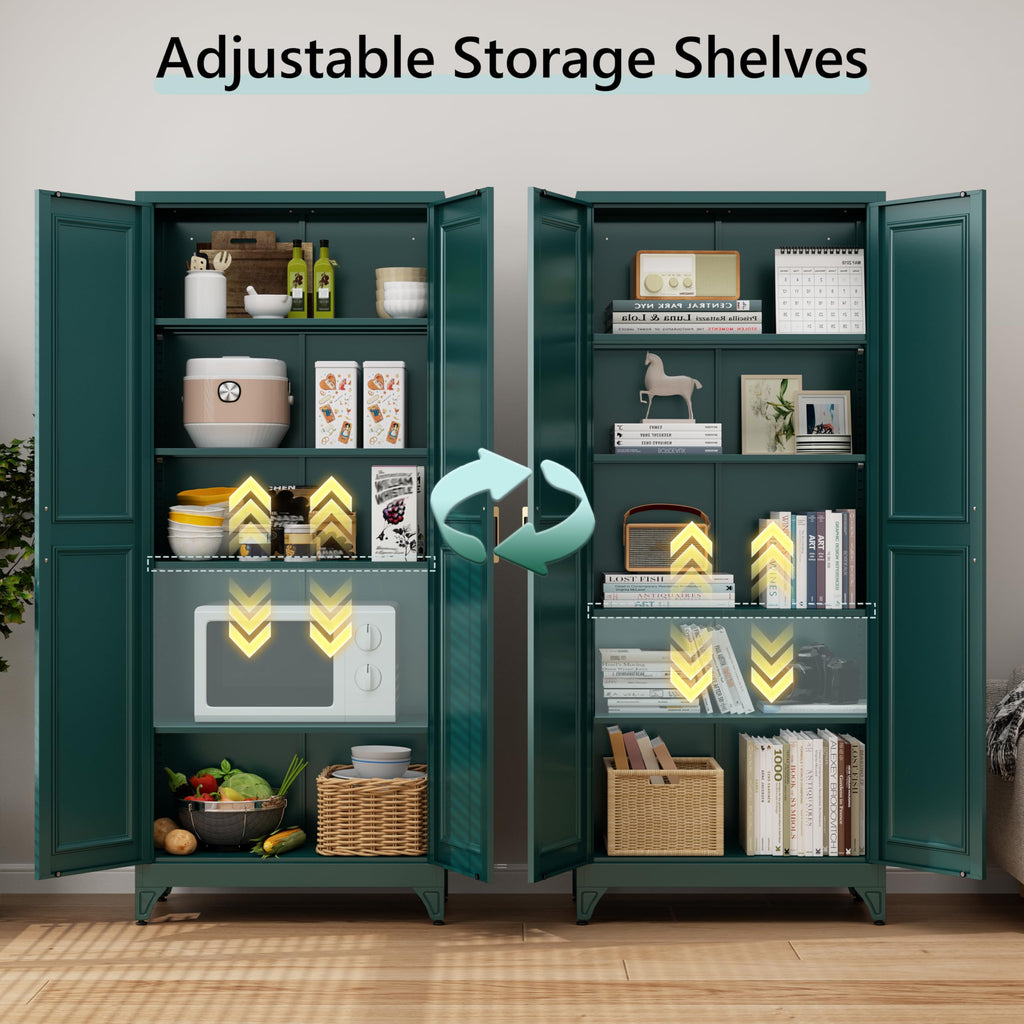 75" Tall Metal Kitchen Storage Cabinet,White Kitchen Pantry Storage Cabinet with Doors and 4 Adjustable Shelves,Utility Cabinet for Living Room,Garage,Dining Room and Office,Assemble Required