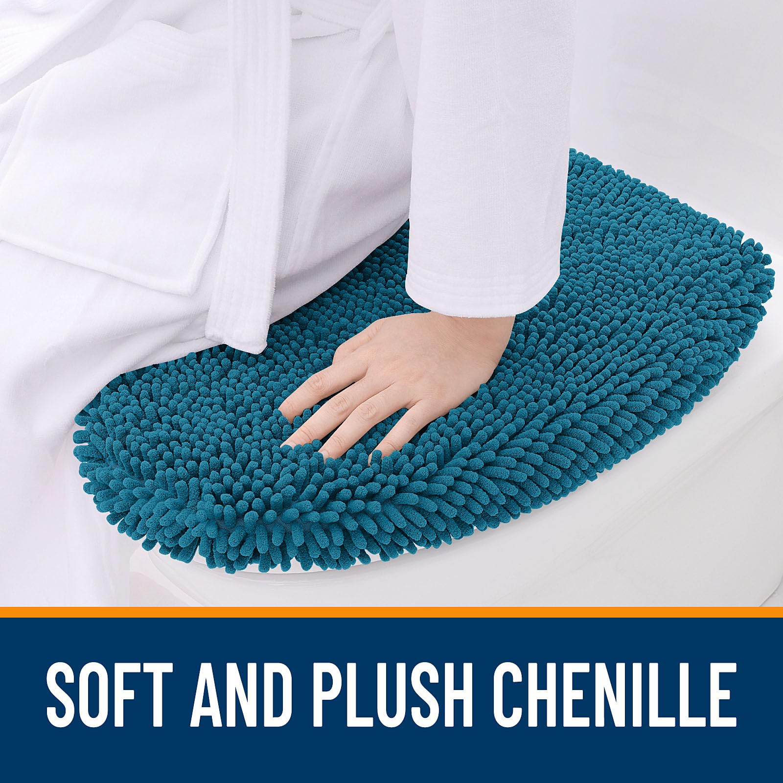 OLANLY Soft Chenille Bathroom Toilet Lid Cover, Machine Washable Seat Covers, 17.5x15, Stays in Place Rubber Backing, Fits Most Round, Elongated and Oblong Lids, Accessories Decor, Gray