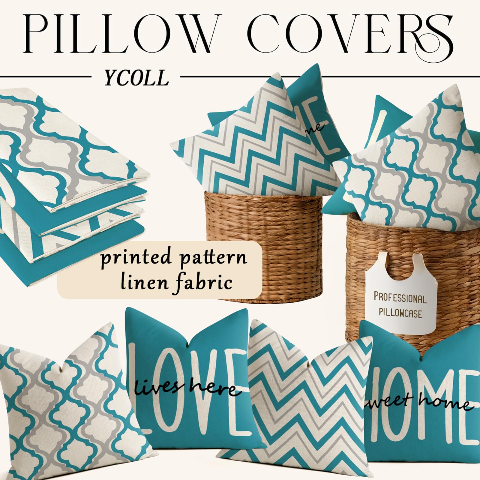 YCOLL Farmhouse Pillow Covers 18x18 Set of 4 Throw Pillow Covers Rustic Linen Decorative Pillows Square Cushion Covers for Couch Sofa Bedroom Home Decor