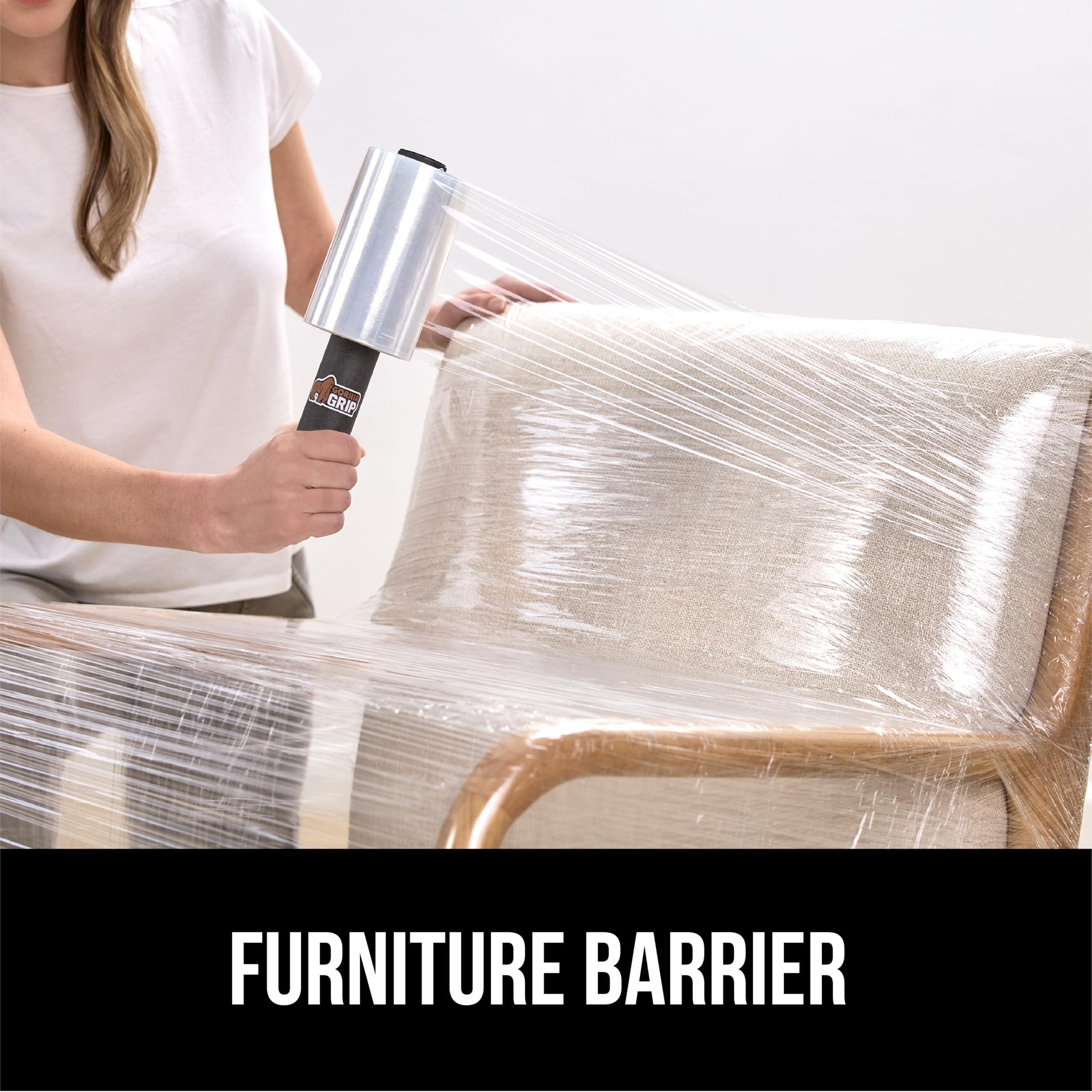 GORILLA GRIP 500% Stretch Film Heavy Duty Plastic, 1000ft Shrink Wrap Roll 17" Puncture Resistant, Industrial Strength for Shipping, Pallet Storing, Moving, Packing Furniture Protection 1 Pack Clear