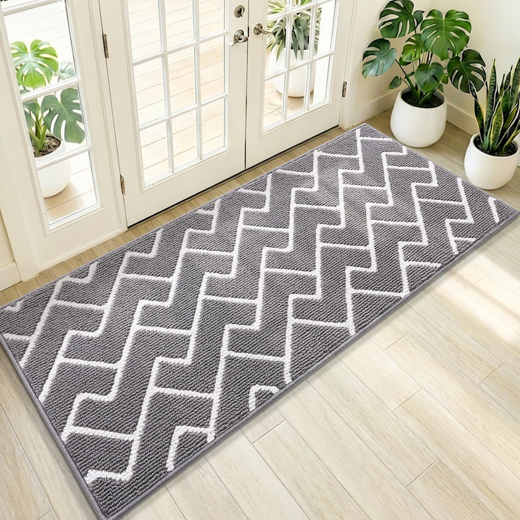 OLANLY Front Door Mat, Non-Slip Rubber Backing, Dirt Resistant and Absorbent, Washable, Easy to Clean Low-Profile Indoor Doormat for Back Door, Entryway, Inside Entrance, 32x20, Grey