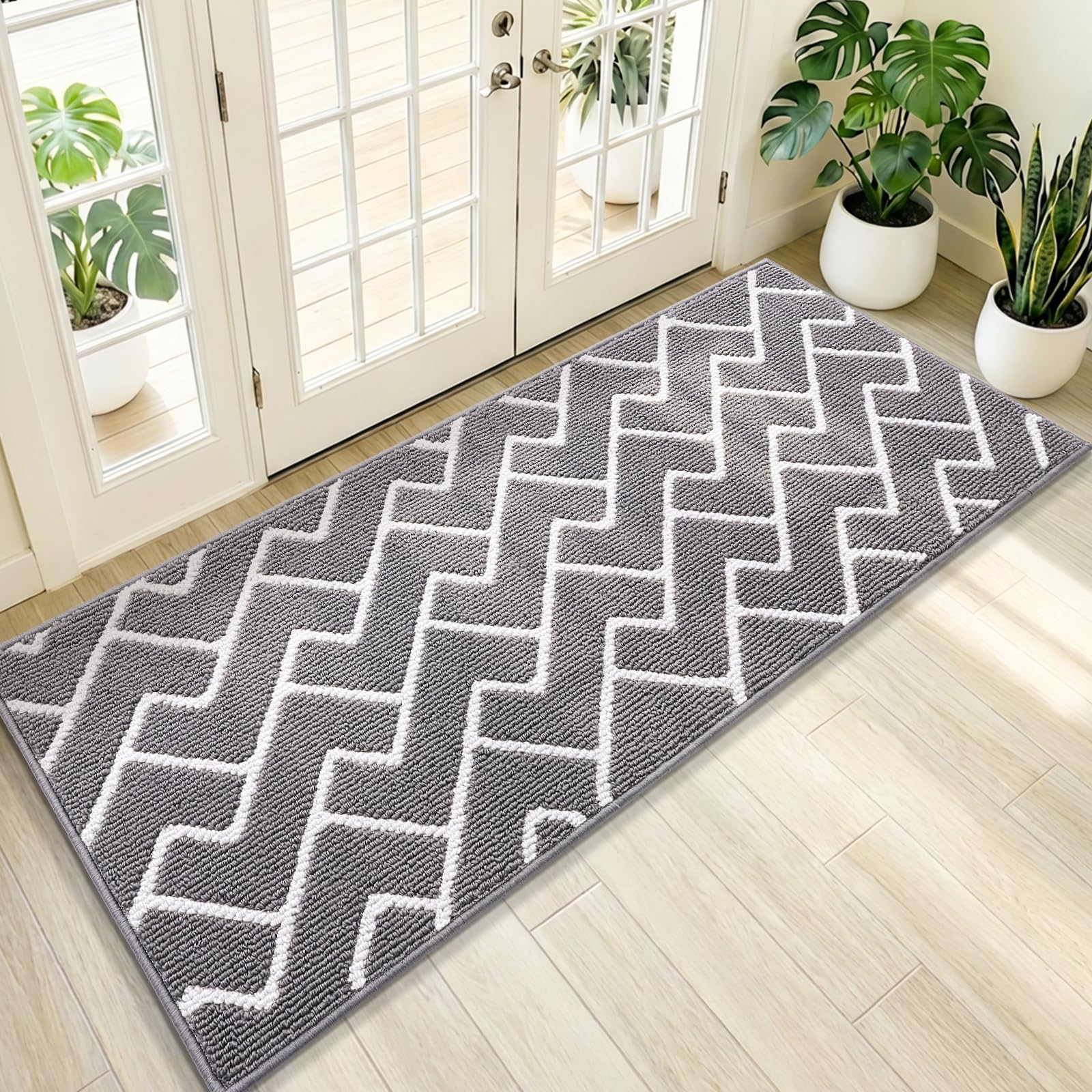 OLANLY Front Door Mat, Non-Slip Rubber Backing, Dirt Resistant and Absorbent, Washable, Easy to Clean Low-Profile Indoor Doormat for Back Door, Entryway, Inside Entrance, 32x20, Grey