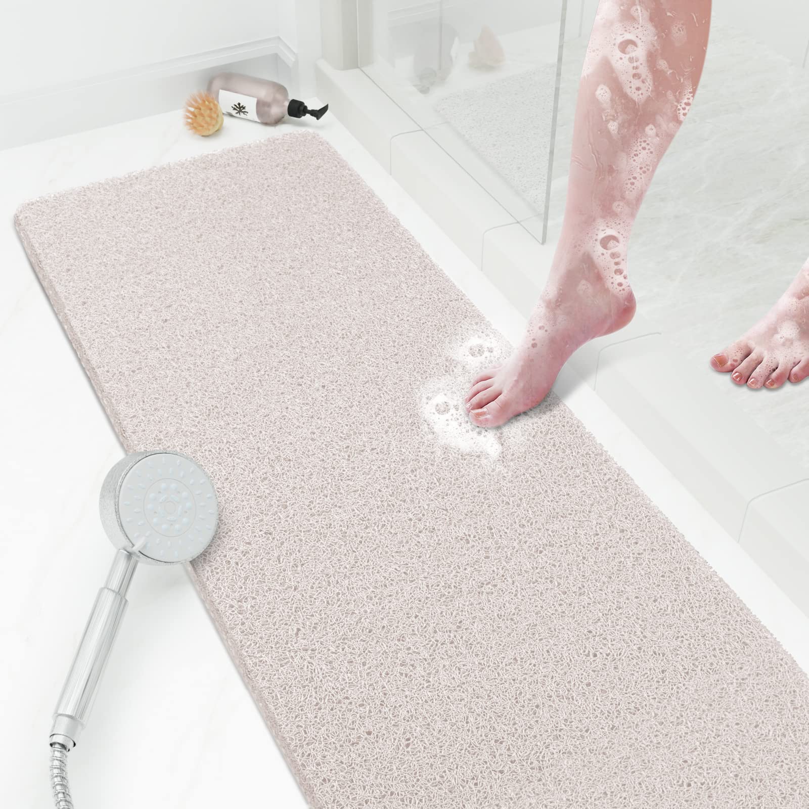 PVC Loofah Shower/Bathtub Mat Non-Slip, 24x16 inch, Soft Tub Mat with Drain, for Tub and Bathroom,Quick Drying,Grey