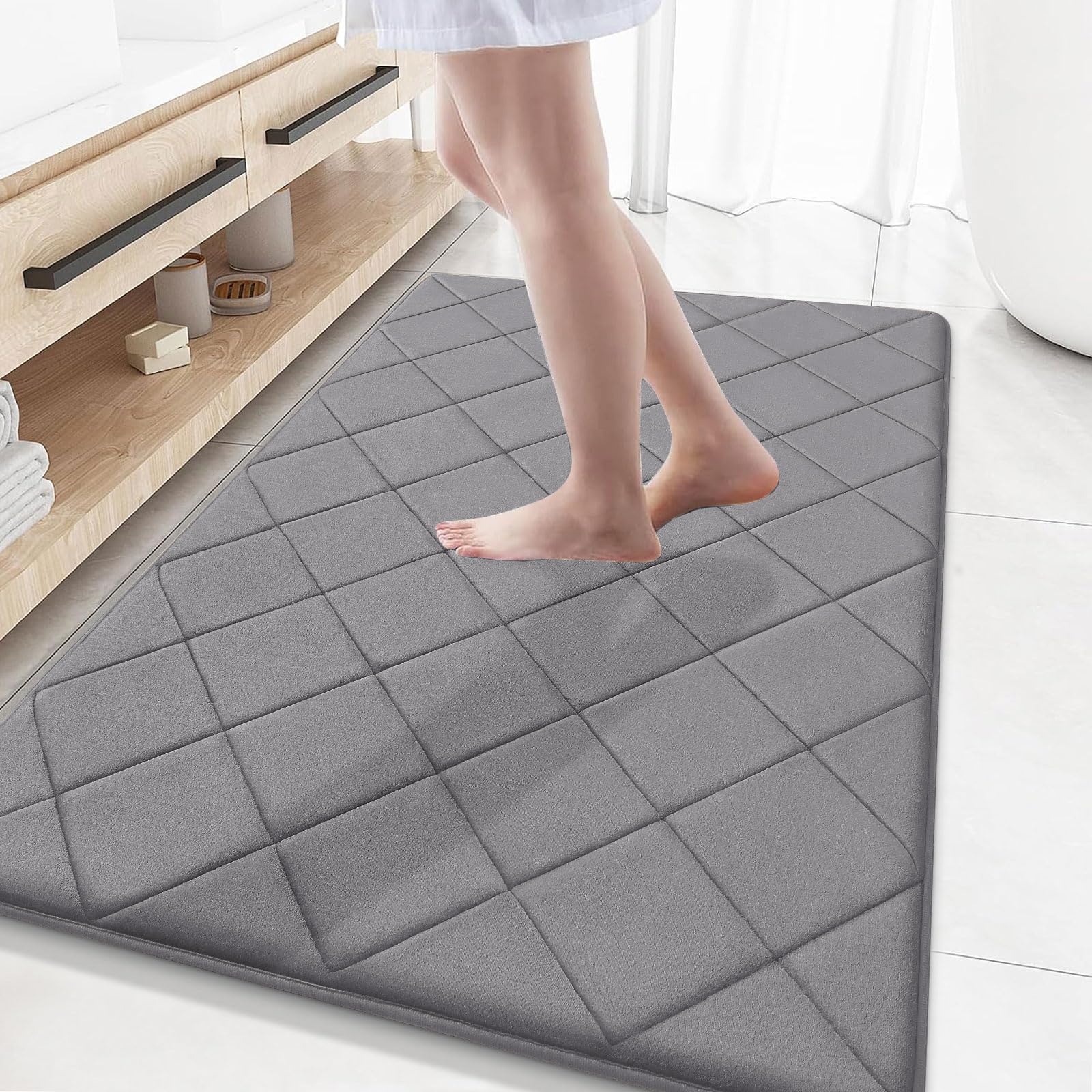 OLANLY Memory Foam Bath Mat 30x20, Ultra Soft and Absorbent Bathroom Rugs, Machine Washable, Comfortable Bath Carpet for Bathroom Floor, Tub and Shower, Black