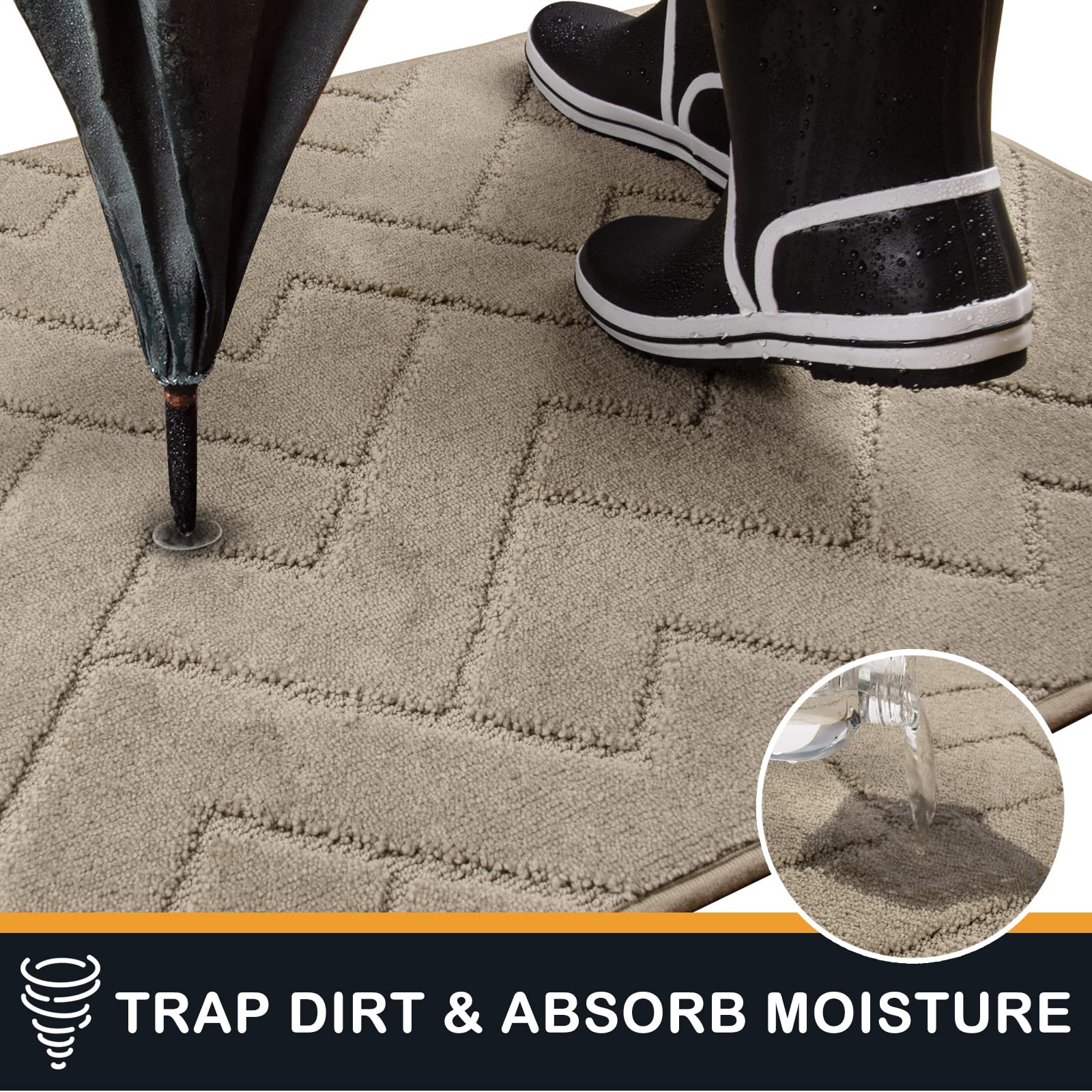 PURRUGS Dirt Trapping Door Mat 20" x 31.5", Non-Slip Machine Washable Entry Rug, Dog Doormat, Indoor Front Door Mat, Super Absorbent Entryway Rug for Muddy Shoes & Paws, Taupe