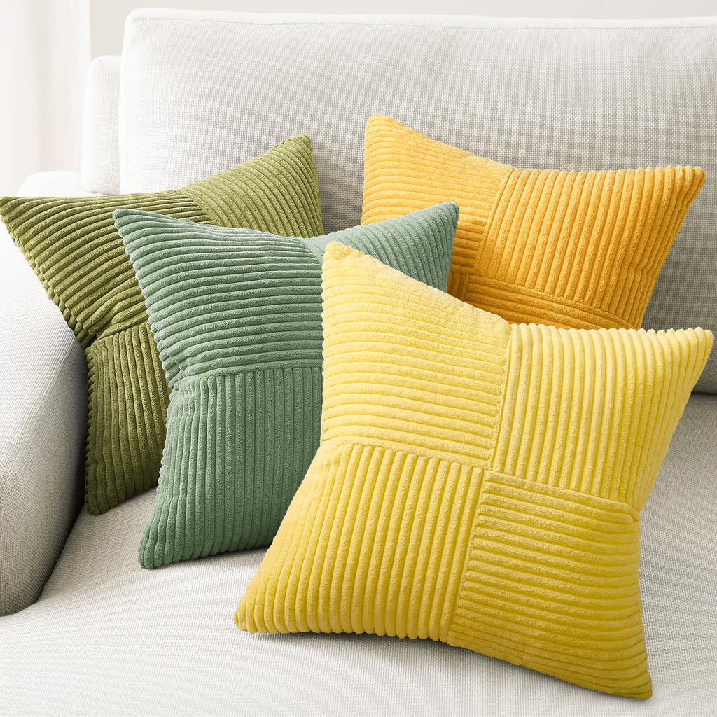 Topfinel SageGreen Throw Pillow Covers 18X18 Inch Set of 4,Boho Farmhouse Cozy Cushion Cover with Corduroy,Soft Accent Forest Green Pillow Covers for Couch,Bed,Living Room Home Decor