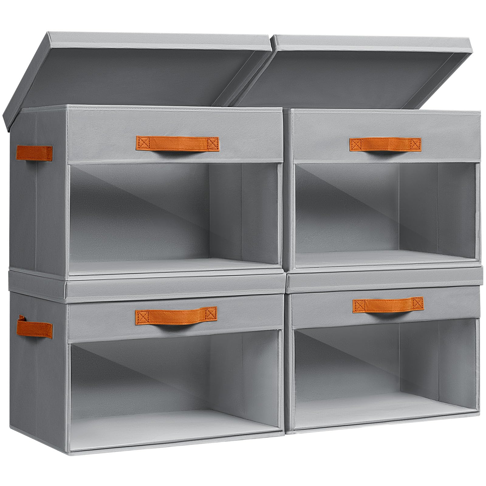 Homsorout Large Storage Bins with Lids - 4 Pack Foldable Decorative Organizers with Clear Windows & Handles, Cube Storage Organizers for Clothes, Blankets, Sweaters, Sheets, Beige