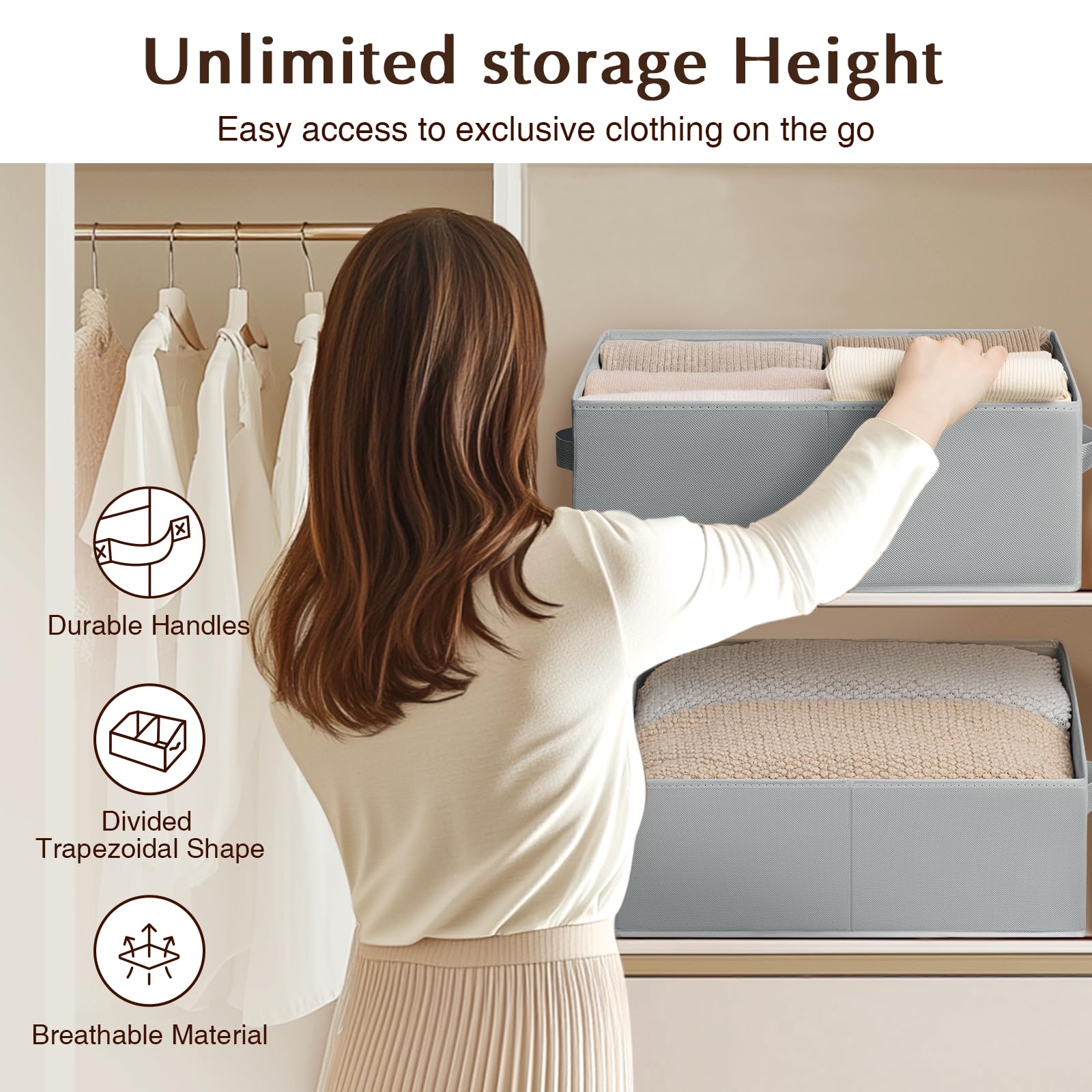 Homsorout Storage Bins Cube Storage Organizer - 8 Pack Fabric Trapezoid Storage Cubes for Bins and Baskets for Shelves Collapsible Non-Separating Trapezoidal Flared Cube Organizer, Light Gray