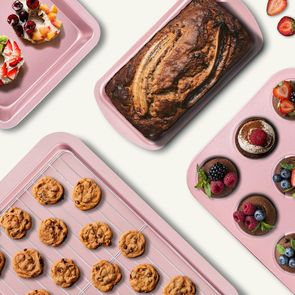 KITESSENSU Baking Pans Sets, Nonstick Bakeware Sets 7-Piece with Round/Square Cake Pan, Loaf Pan, Muffin Pan, Cookie Sheet, Roast Pan, Cooling Rack, Carbon Steel Bake Set