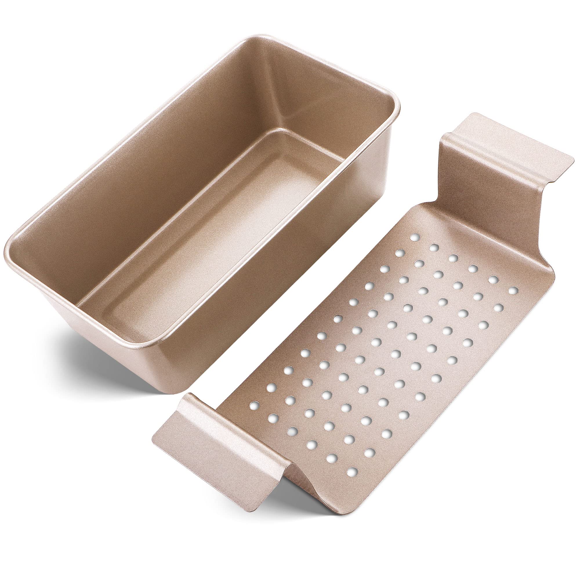 HONGBAKE Meatloaf Pan with Drain Tray, 9 x 5 Inches Loaf Pans with Insert, Nonstick Meat Loaf for Baking, Reduce the Fat and Kick Up the Flavor, Grey