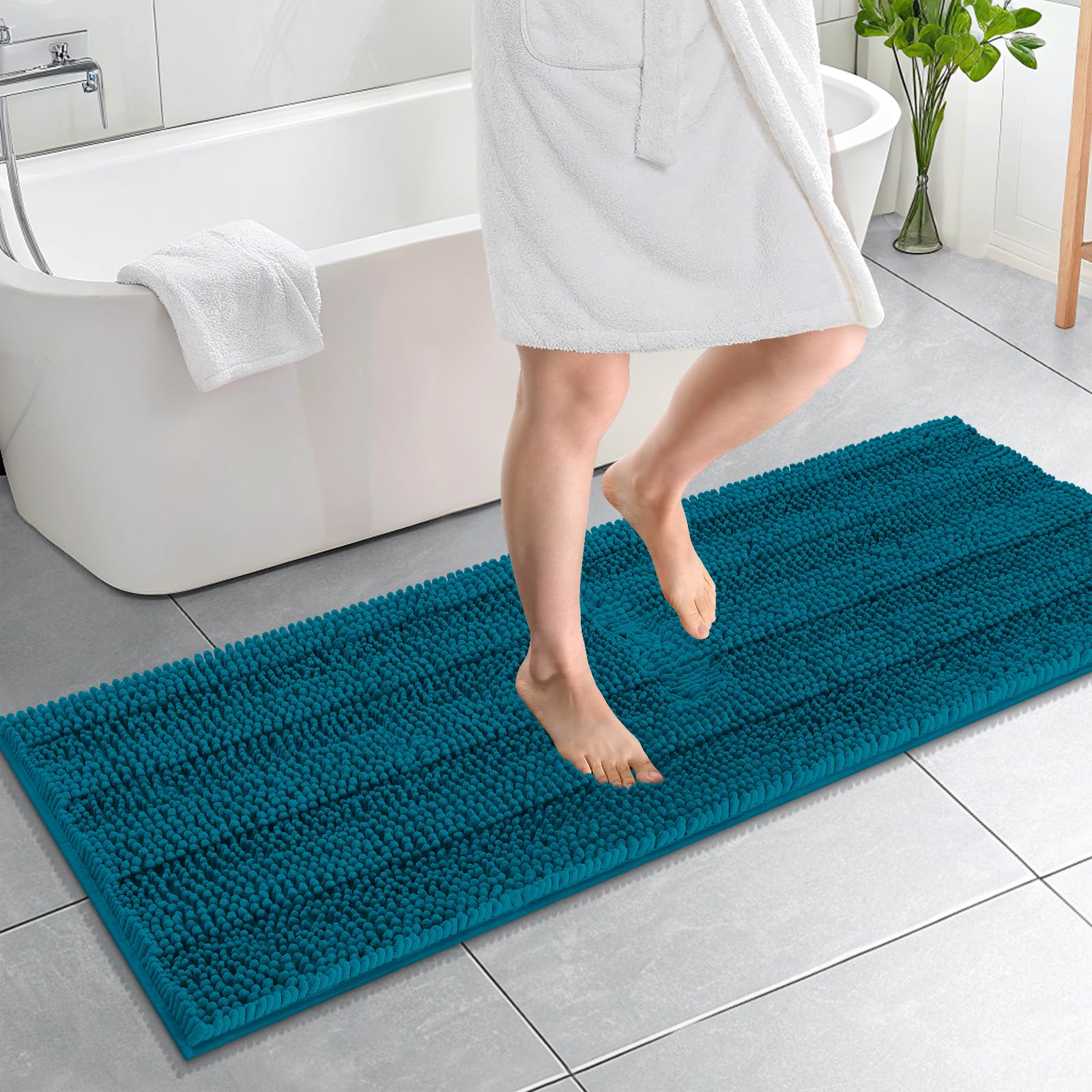 OLANLY Thick Bathroom Rugs 30x20, Extra Soft Absorbent Chenille Striped Bath Rugs, Rubber Backing, Machine Wash Dry, Bath Mats for Bathroom Floor, Tub and Shower, Home Decor Accessories, Grey