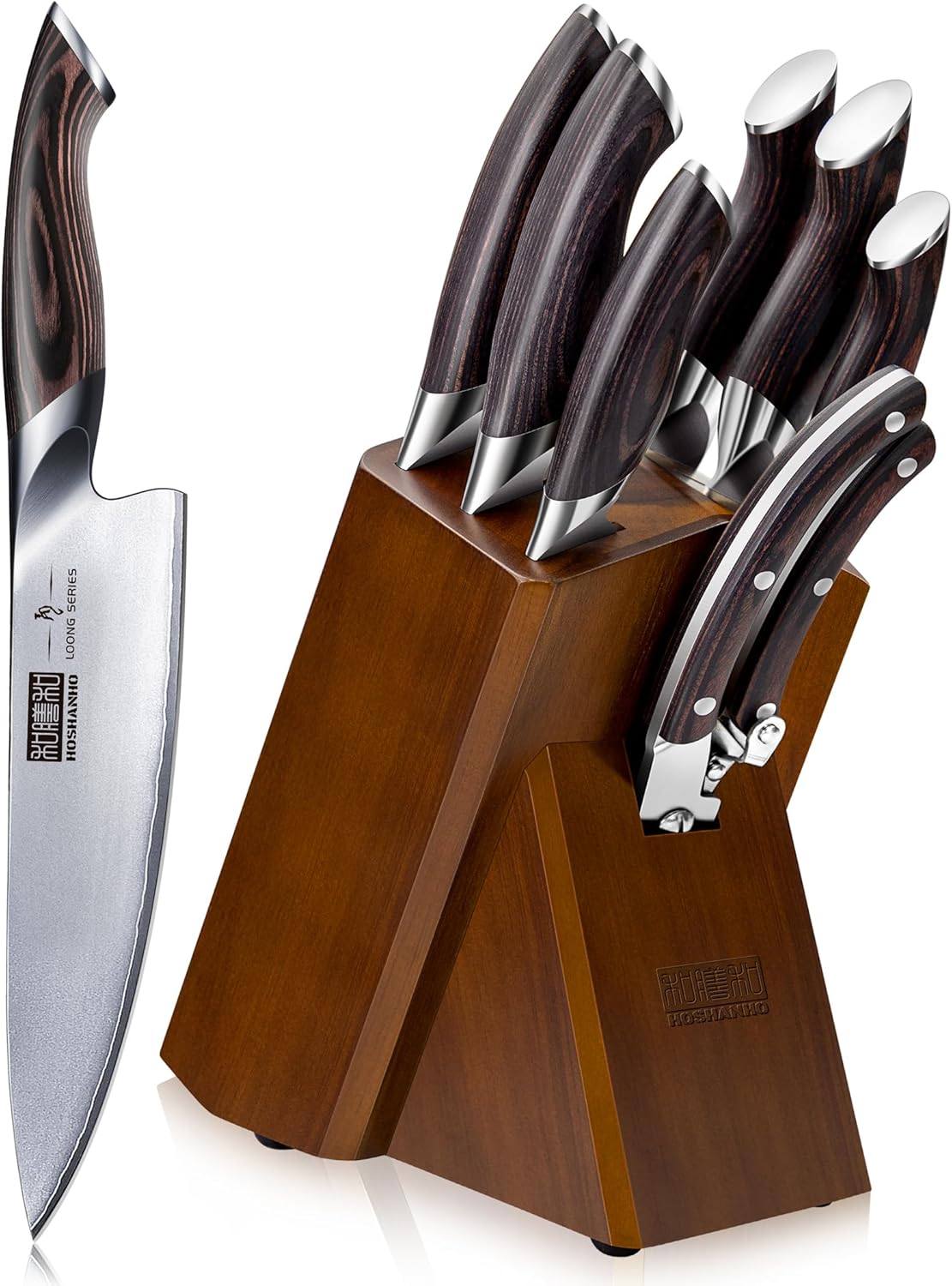 HOSHANHO 8-Piece Kitchen Knife Set, Japanese High Carbon Super Steel Knife Sets with Block, Professional Ultra Sharp Chef Knife Set with Scissors