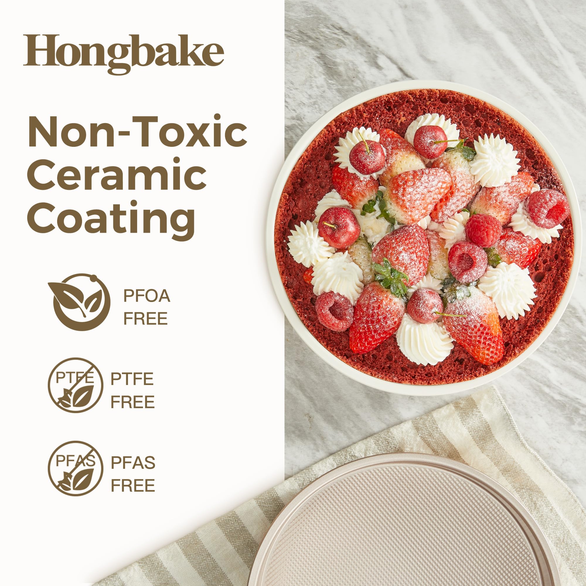 HONGBAKE Nonstick Ceramic 9 Inch Round Cake Pan Set of 2, Heavy-Duty Aluminized Steel round cake pans with Diamond Texture, Non-Toxic Cake Molds, Cake Pans Sets for Baking Cheesecake, Cream