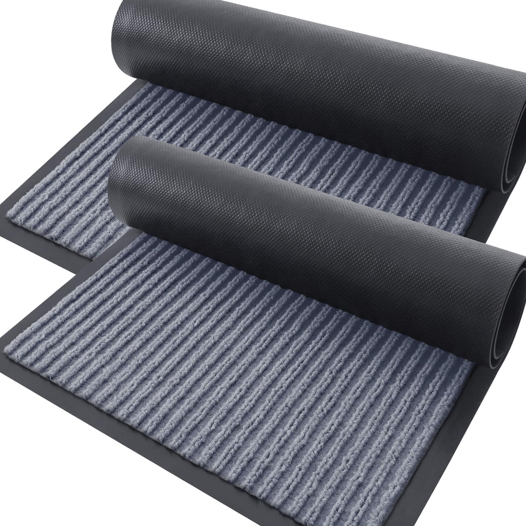OLANLY Front Door Mat Indoor Outdoor Entrance, 2-Pack 29.5 x 17 Inch, Waterproof Heavy Duty Doormat, Fade Resistant, Low Profile, Easy Clean Patio Porch Welcome Floor Mats for Entry, Grey