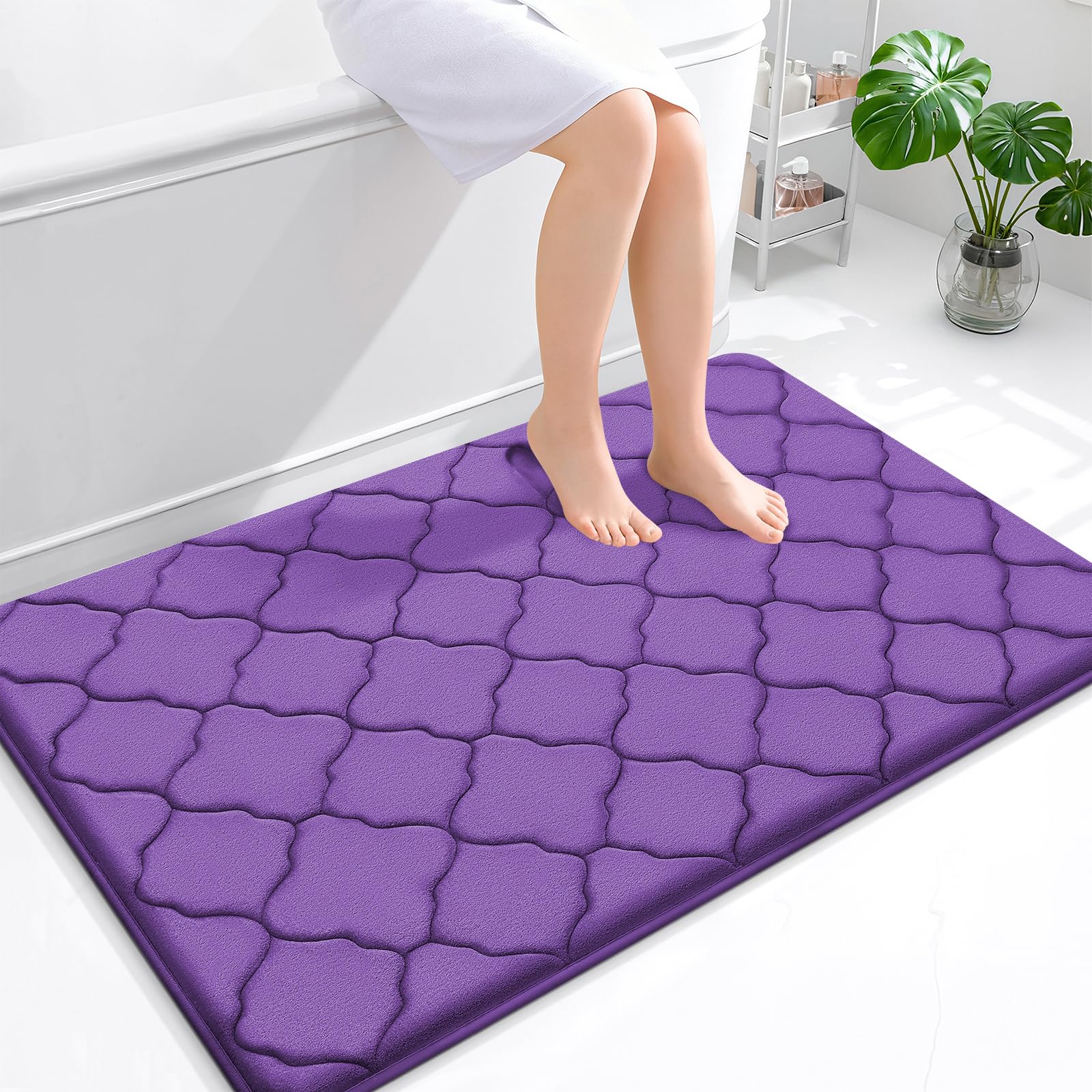OLANLY Memory Foam Bath Mat Rug 24x16, Ultra Soft and Absorbent Bathroom Rugs, Non-Slip, Comfortable, Machine Washable Bath Carpet for Bathroom Floor, Tub, Shower and Home Decor Accessories, Black