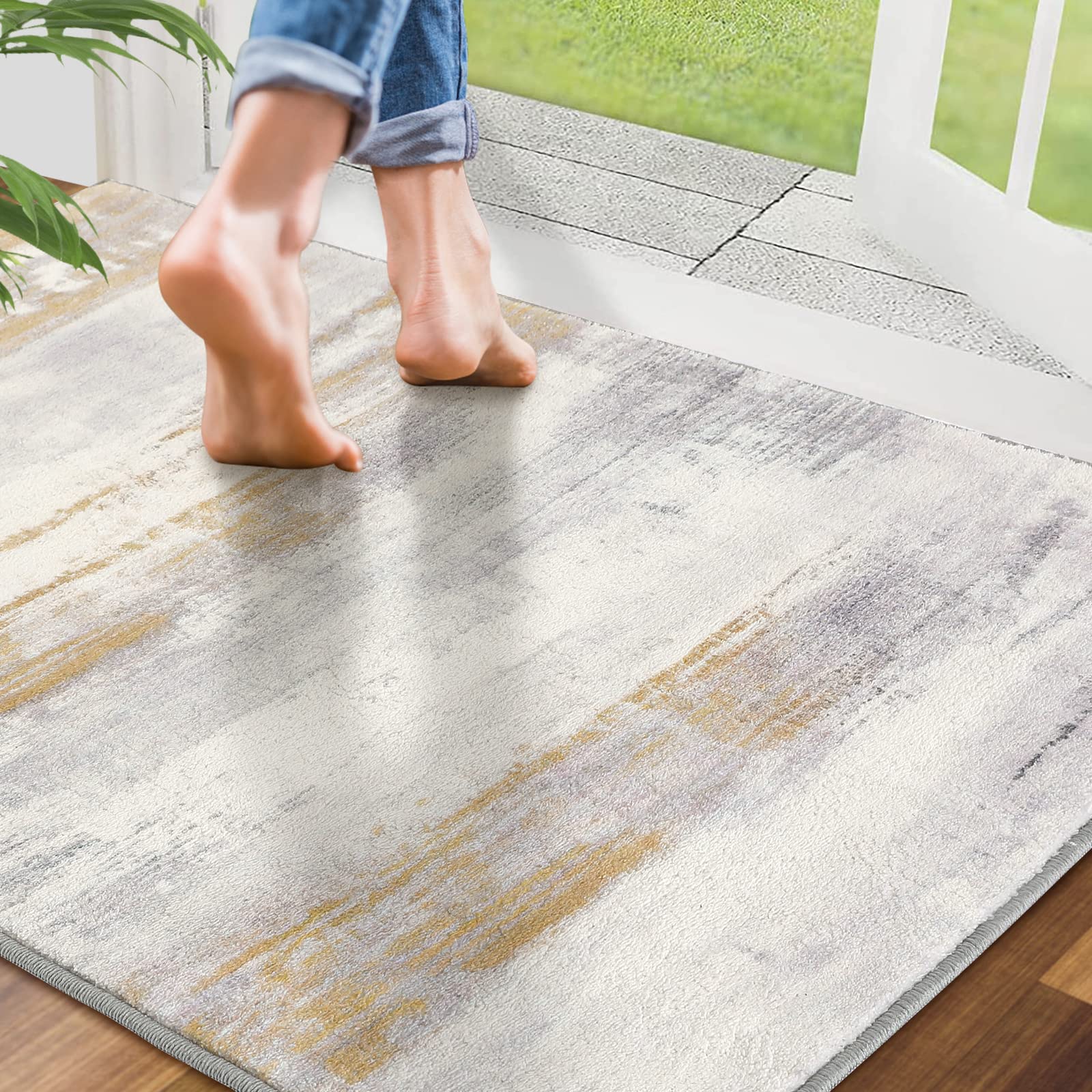 CRISTGEE Door Mat, Front Indoor Door Mat Faux Wool Non-Slip Entryway Rug Absorbent Abstract Throw Rug for Indoor Entrance Hallway Laundry Room, High Traffic Areas, 20X32 Inches, Gray Washable