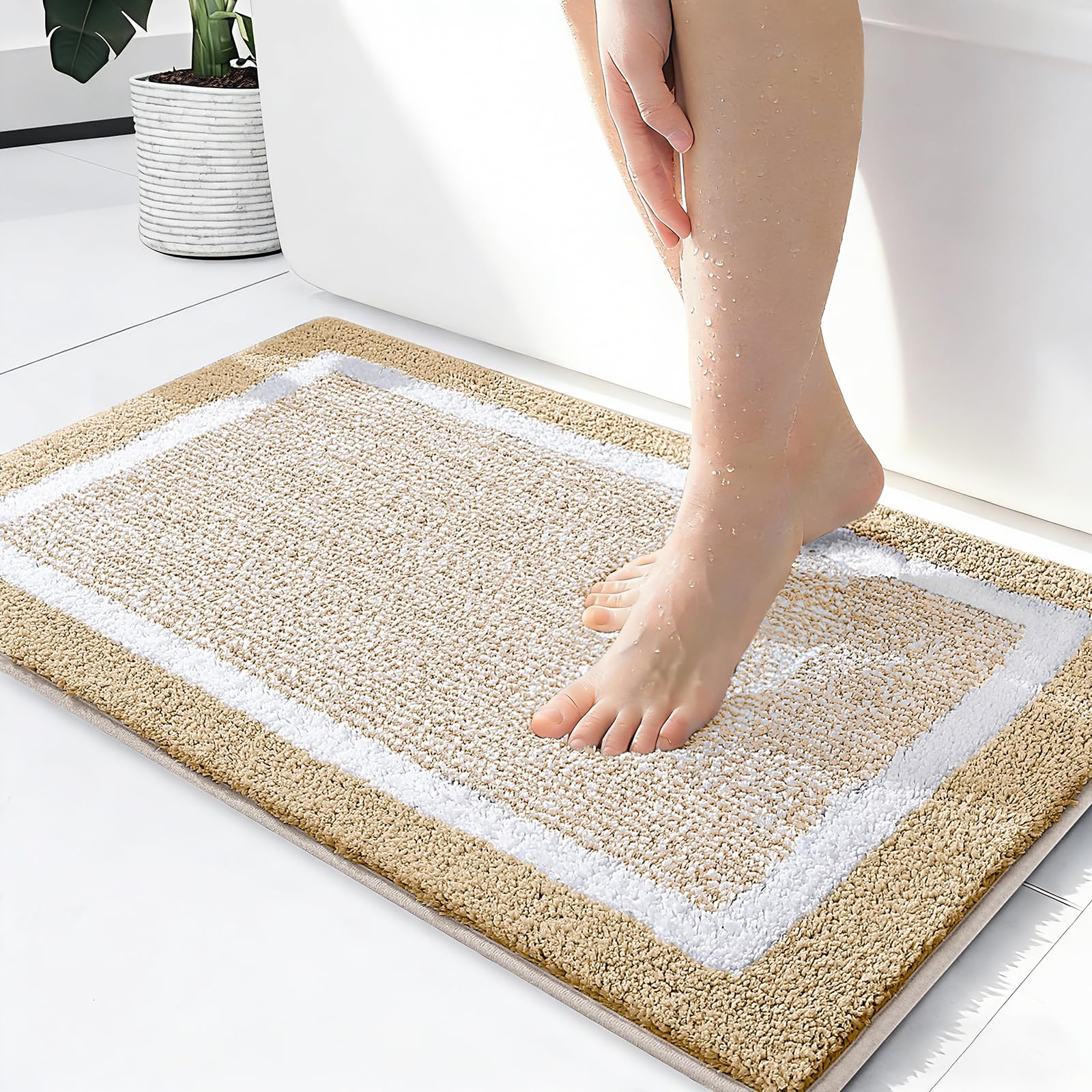 OLANLY Small Bathroom Rugs 24x16, Extra Soft and Absorbent Microfiber Bath Rugs, Non-Slip, Machine Washable, Quick Dry Shaggy Bath Carpet, Bath Mats for Bathroom Floor, Tub, Shower, Grey
