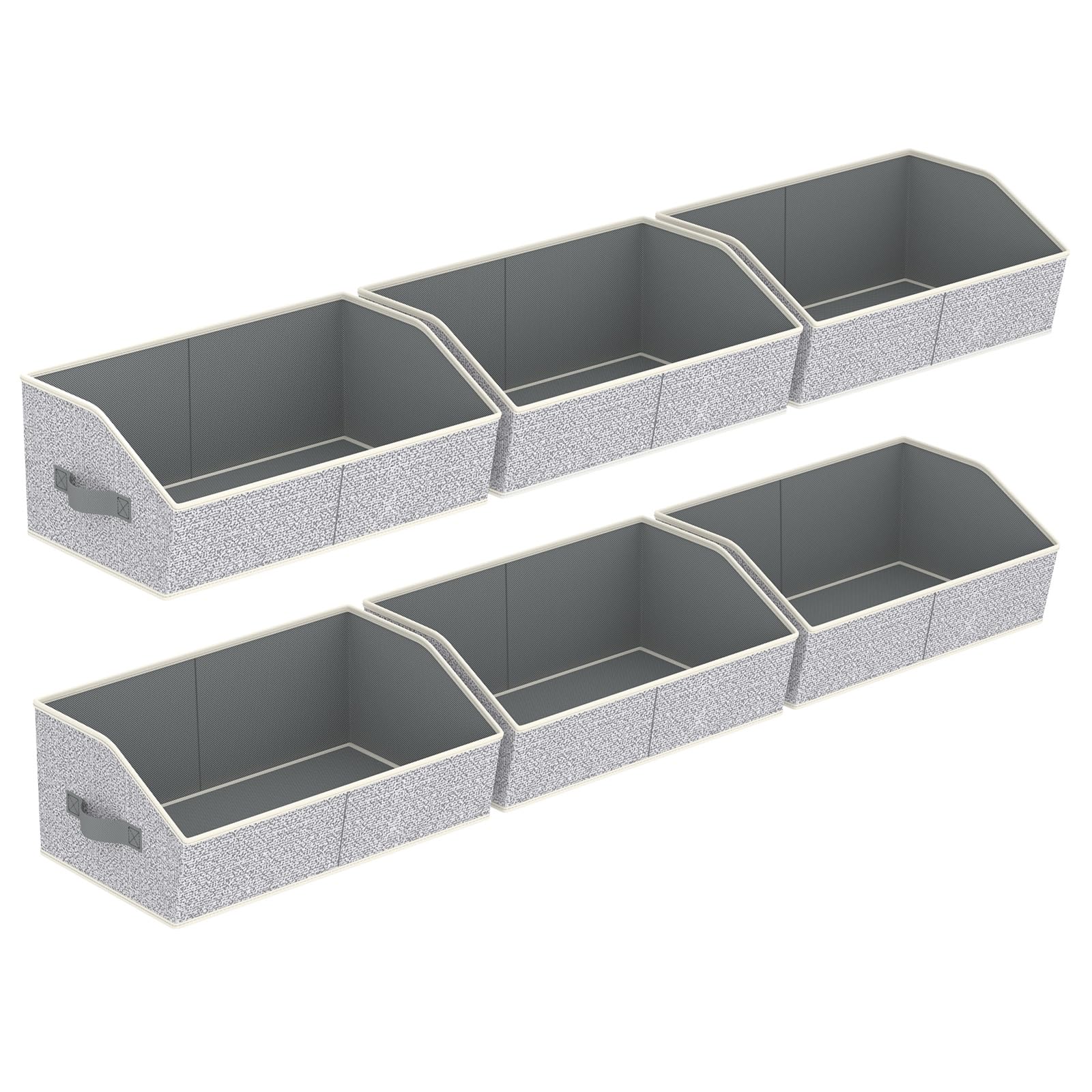 Homsorout Closet Organizers Bins 6 Packs - Large Closet Shelf Organizer with Handles, Fabric Trapezoid Storage Bins, Collapsible Storage Cubes for Clothes, Towels, Light Gray