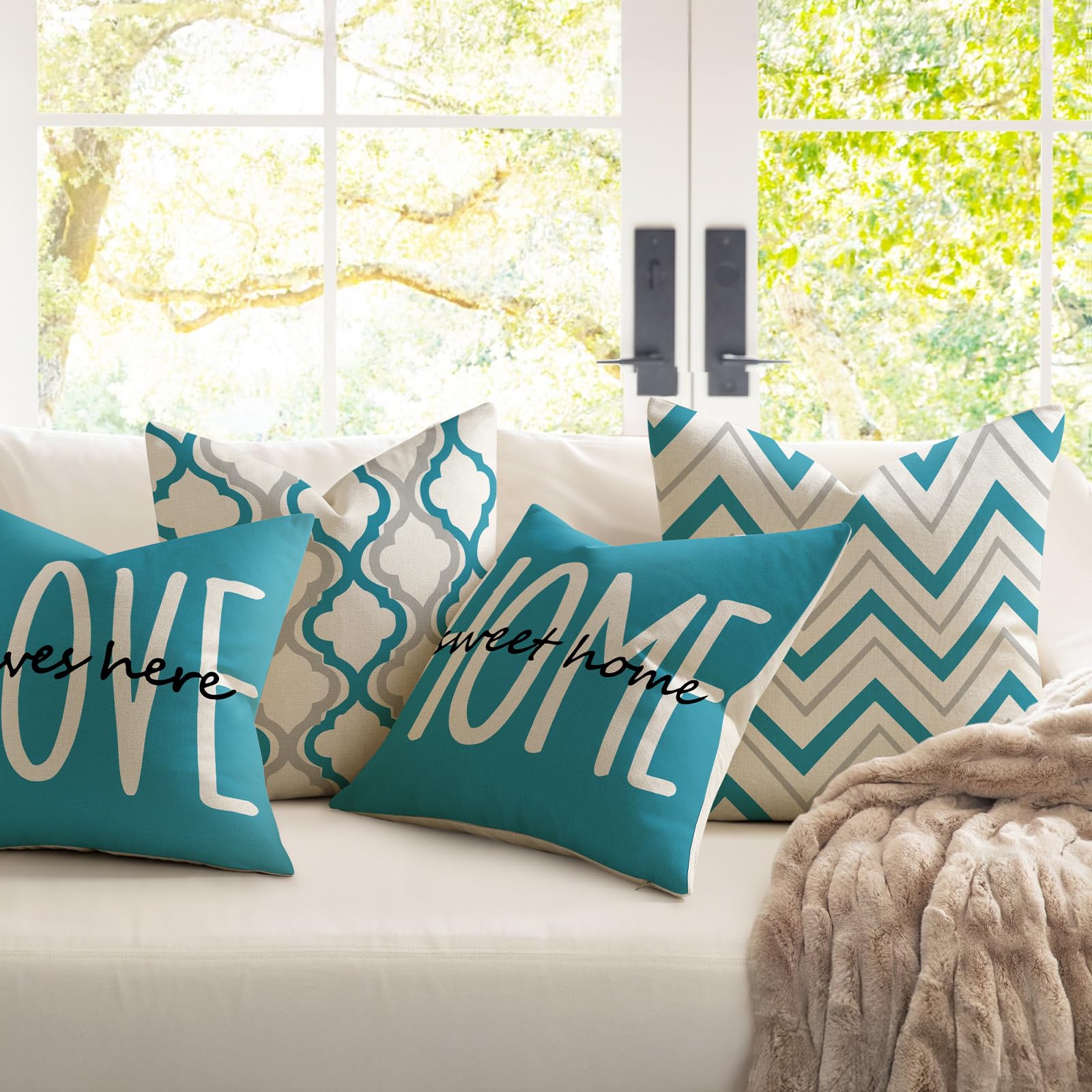 YCOLL Farmhouse Pillow Covers 18x18 Set of 4 Throw Pillow Covers Rustic Linen Decorative Pillows Square Cushion Covers for Couch Sofa Bedroom Home Decor