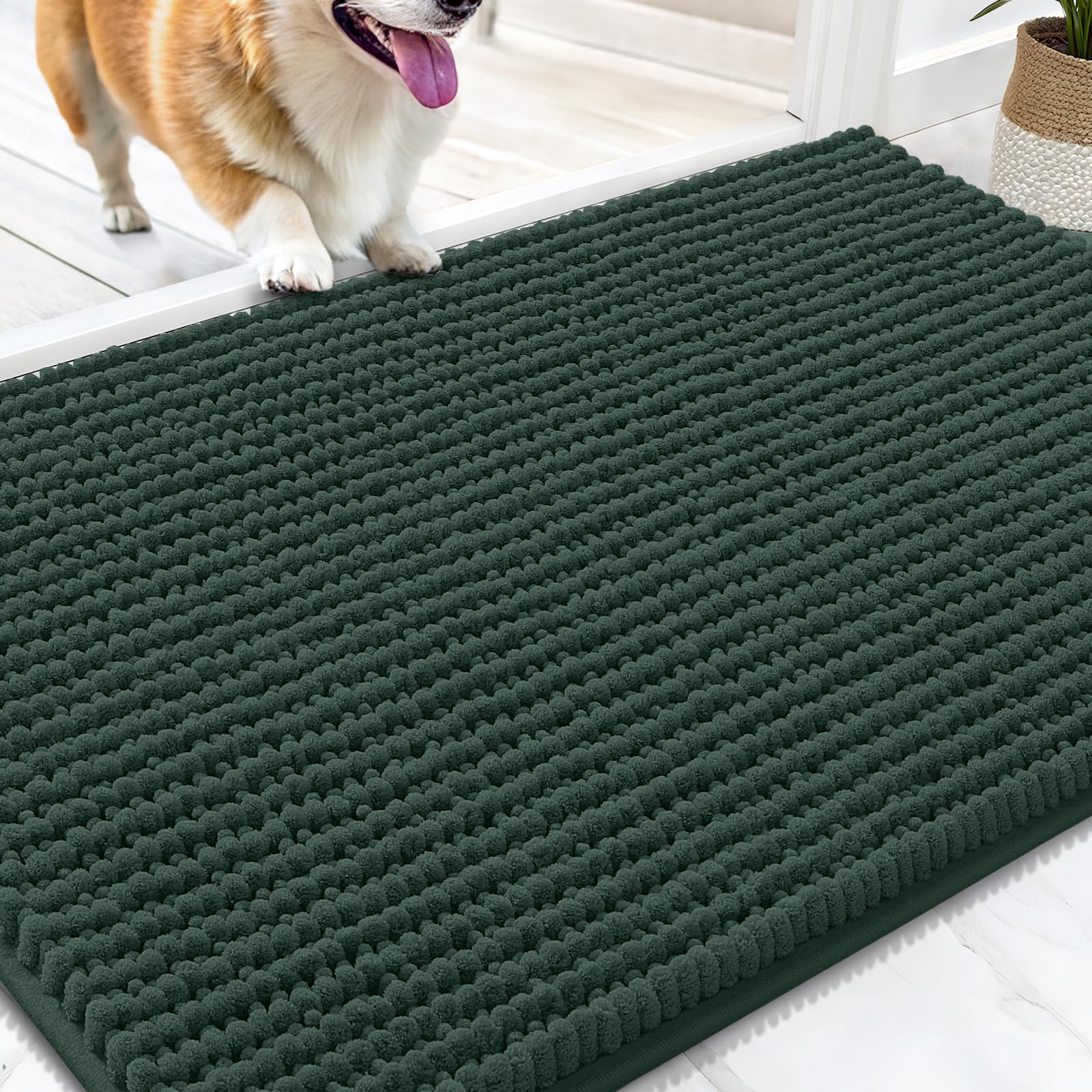 OLANLY Dog Door Mat for Muddy Paws 30x20, Ultra Absorbent Chenille Mud Doormat, Non-Slip Washable and Dirt Trapping Doormat for Indoor Entryway, Quick-Dry Indoor Pet Bed Mats for Dogs, Grey