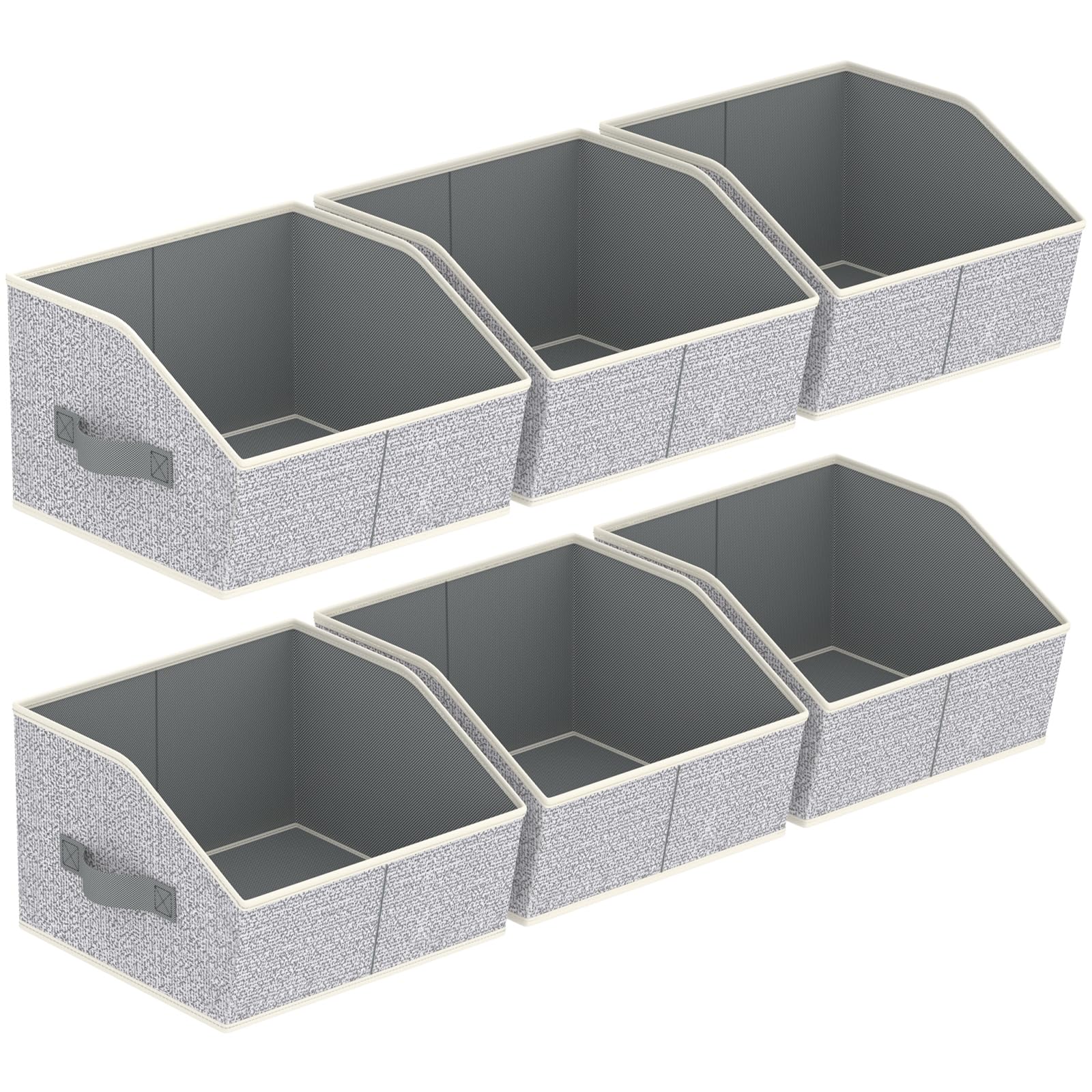 Homsorout Closet Organizers Bins 6 Packs - Large Closet Shelf Organizer with Handles, Fabric Trapezoid Storage Bins, Collapsible Storage Cubes for Clothes, Towels, Light Gray