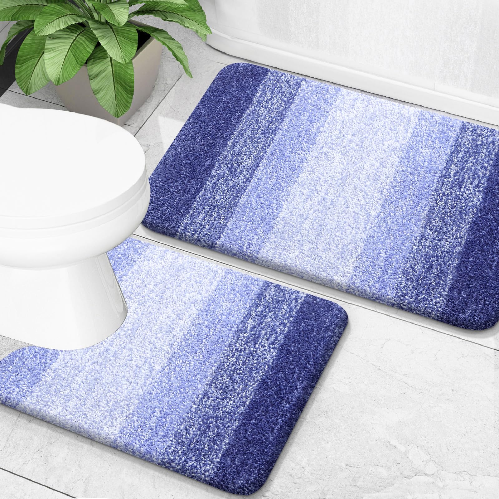 OLANLY Bathroom Rug Set 2 Piece, Soft Absorbent Microfiber Bath Mats and U-Shaped Contour Toilet Rug, Non-Slip, Machine Wash Dry, Plush Shaggy Bath Mats for Bathroom (24"x16"+24"x20", Grey)