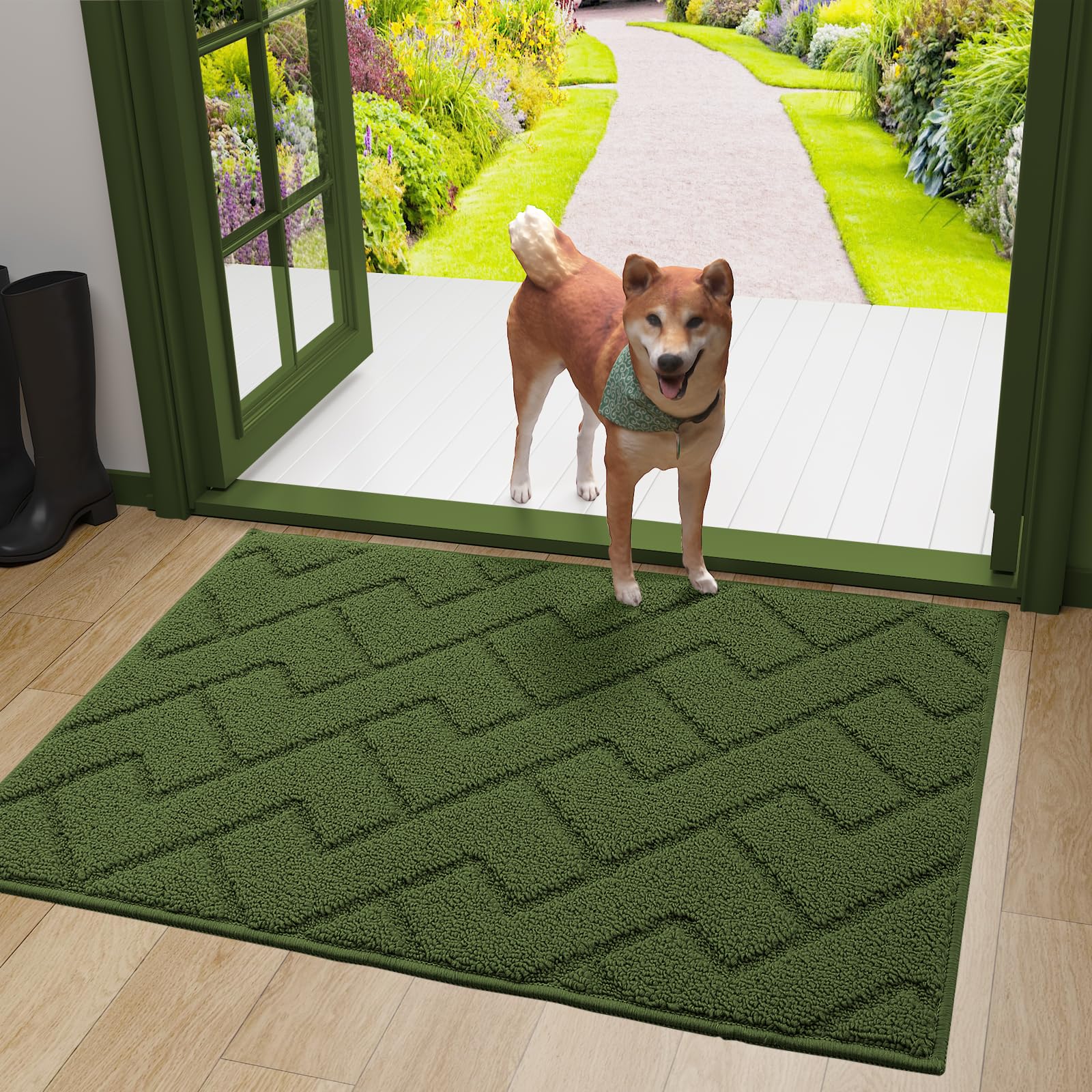 OLANLY Indoor Door Mat, 32x20, Dirt Resistant and Absorbent, Sturdy Non-Slip Rubber Backing, Easy to Clean, Washable Low-Profile Doormat for Entryway, Grey
