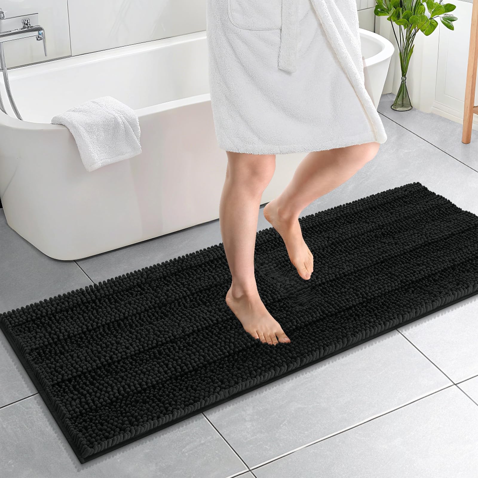 OLANLY Thick Bathroom Rugs 30x20, Extra Soft Absorbent Chenille Striped Bath Rugs, Rubber Backing, Machine Wash Dry, Bath Mats for Bathroom Floor, Tub and Shower, Home Decor Accessories, Grey