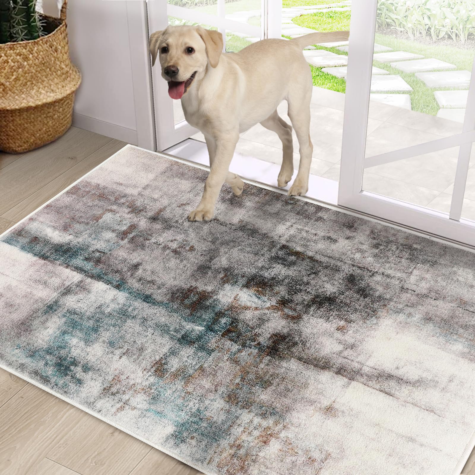 CRISTGEE Door Mat, Front Indoor Door Mat Faux Wool Non-Slip Entryway Rug Absorbent Abstract Throw Rug for Indoor Entrance Hallway Laundry Room, High Traffic Areas, 20X32 Inches, Gray Washable