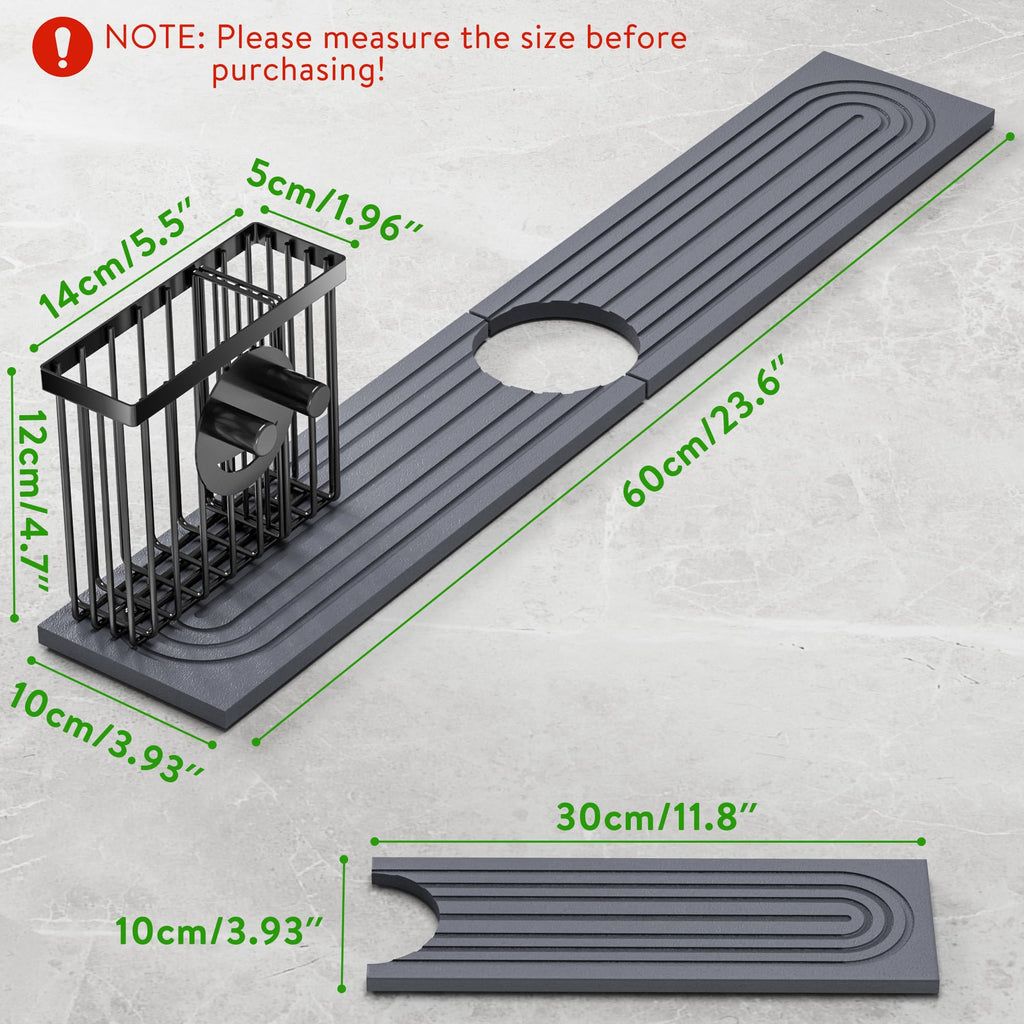 Cisily Tapete de diatomita para grifo de cocina con soporte para escobillas, absorbente para encimera de secado de piedra, área de protección contra salpicaduras de agua, detrás del fregadero de la cocina, organizador de accesorios de decoración