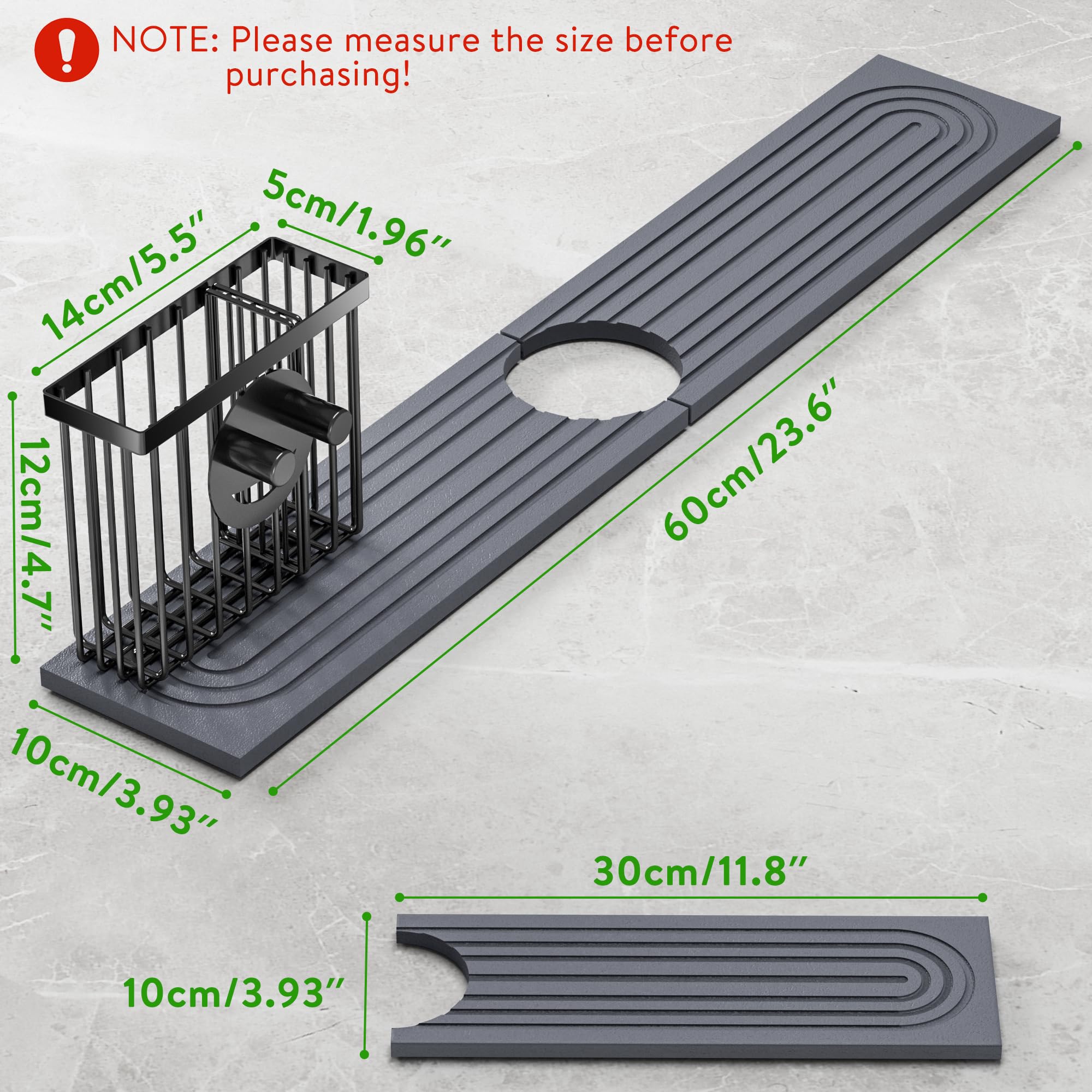 Cisily Tapete de diatomita para grifo de cocina con soporte para escobillas, absorbente para encimera de secado de piedra, área de protección contra salpicaduras de agua, detrás del fregadero de la cocina, organizador de accesorios de decoración