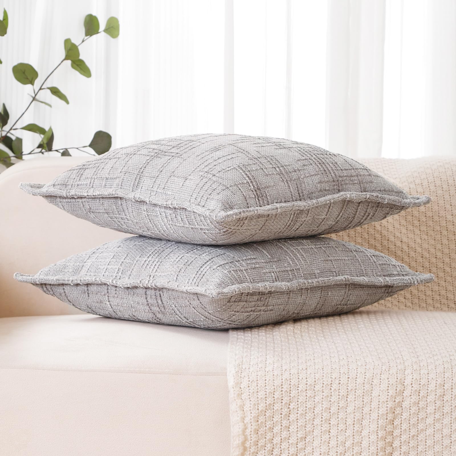 HPUK Decorative Throw Pillow Covers Set of 4 Square Couch Pillows Linen Cushion Cover for Couch Sofa Living Room, 18"x18" inches, Blue