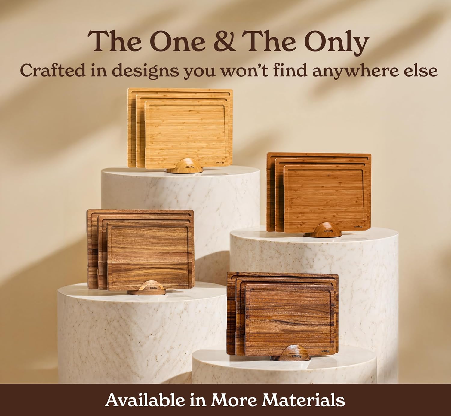 SMIRLY Wooden Cutting Boards For Kitchen Meal Prep & Serving - Bamboo Cutting Board Set with Holder, Charcuterie & Chopping Board, Wood Cutting Board Set, Kitchen Gadgets
