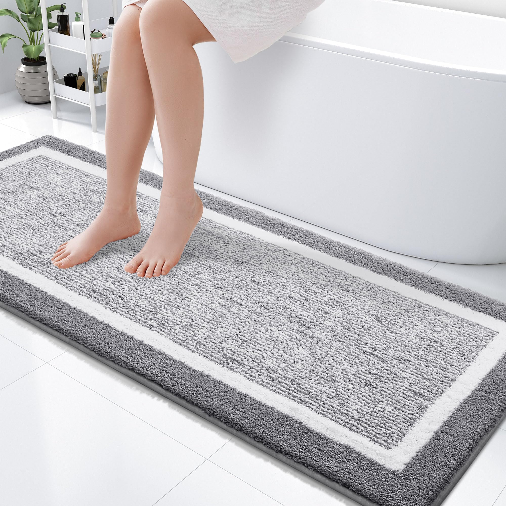 OLANLY Small Bathroom Rugs 24x16, Extra Soft and Absorbent Microfiber Bath Rugs, Non-Slip, Machine Washable, Quick Dry Shaggy Bath Carpet, Bath Mats for Bathroom Floor, Tub, Shower, Grey