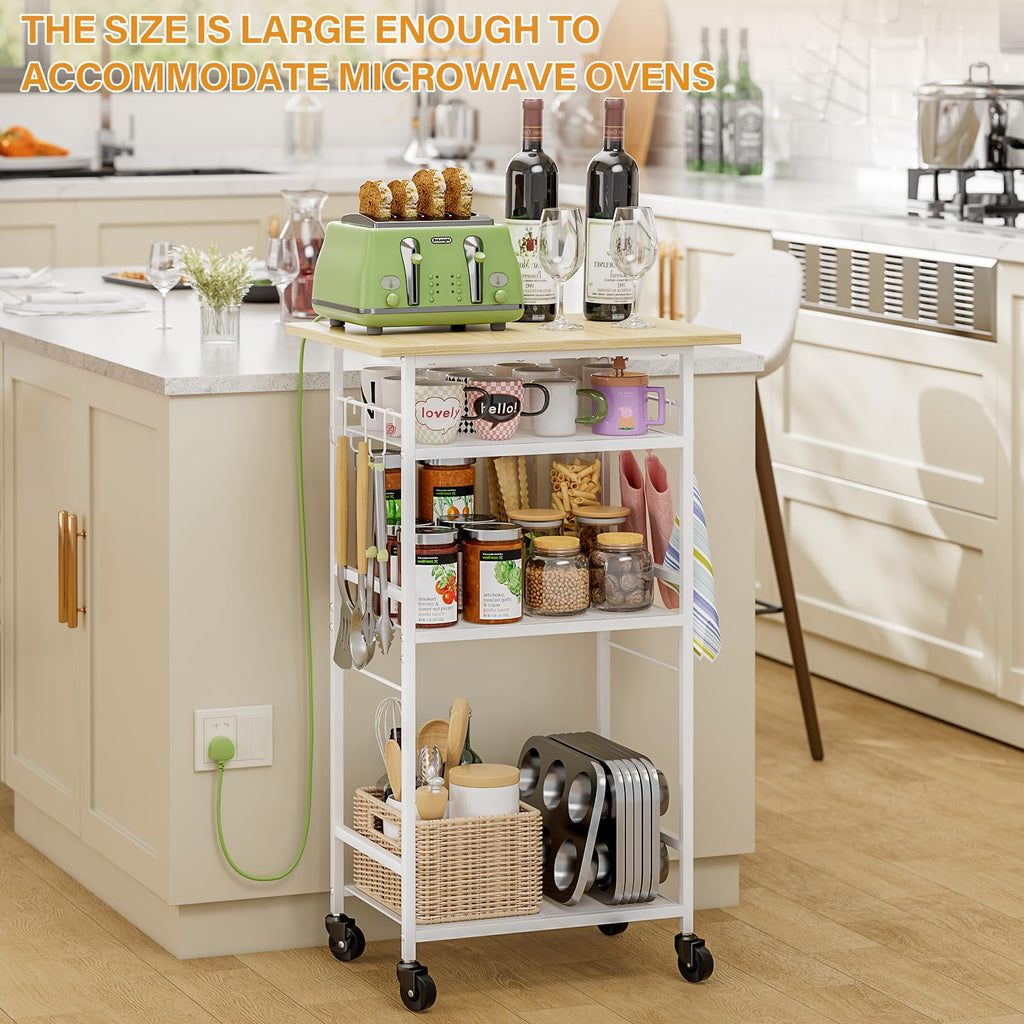 ThreeHio Rolling Kitchen Microwave Cart, 3 Tier Microwave Table Stand with Adjustable Shelf, Kitchen Storage Rack on Wheels, Coffee Station Cart Rack Shelf Organizer for Living Room Office, Balcony