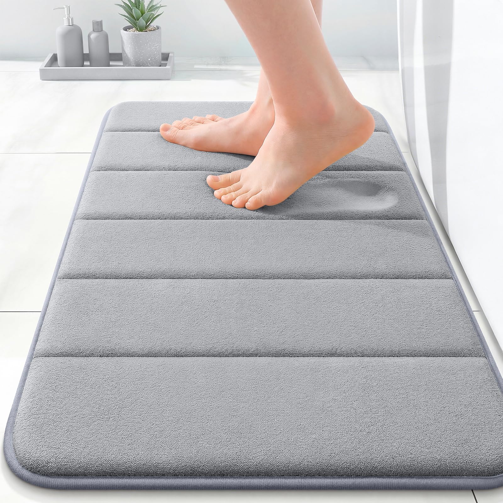 OLANLY Memory Foam Bath Mat 30x20, Super Soft Absorbent Bathroom Rugs, Quick Dry, Machine Washable Shower Floor Rugs, Bathmat Carpet, Bathroom Home Decor Accessories, Grey