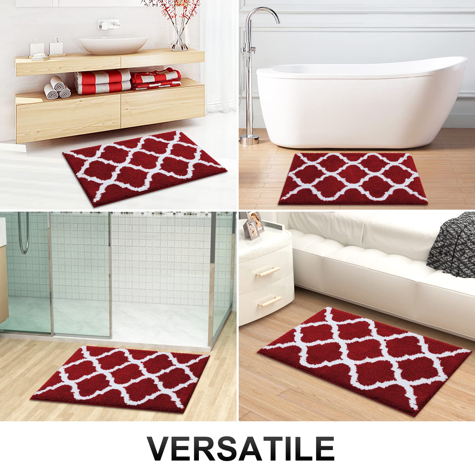 OLANLY Bathroom Rugs 24x16, Soft and Absorbent Microfiber Bath Rugs, Non-Slip Shaggy Shower Carpet, Machine Wash Dry, Bath Mats for Bathroom Floor, Tub and Shower, Grey