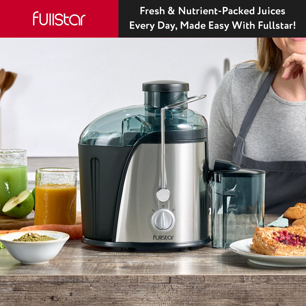 Fullstar Juicer Machines Vegetable and Fruit, 400W Compact Juicer, 3" Wide Mouth, 2-Speed Setting, Stainless Steel, BPA-Free (Black)