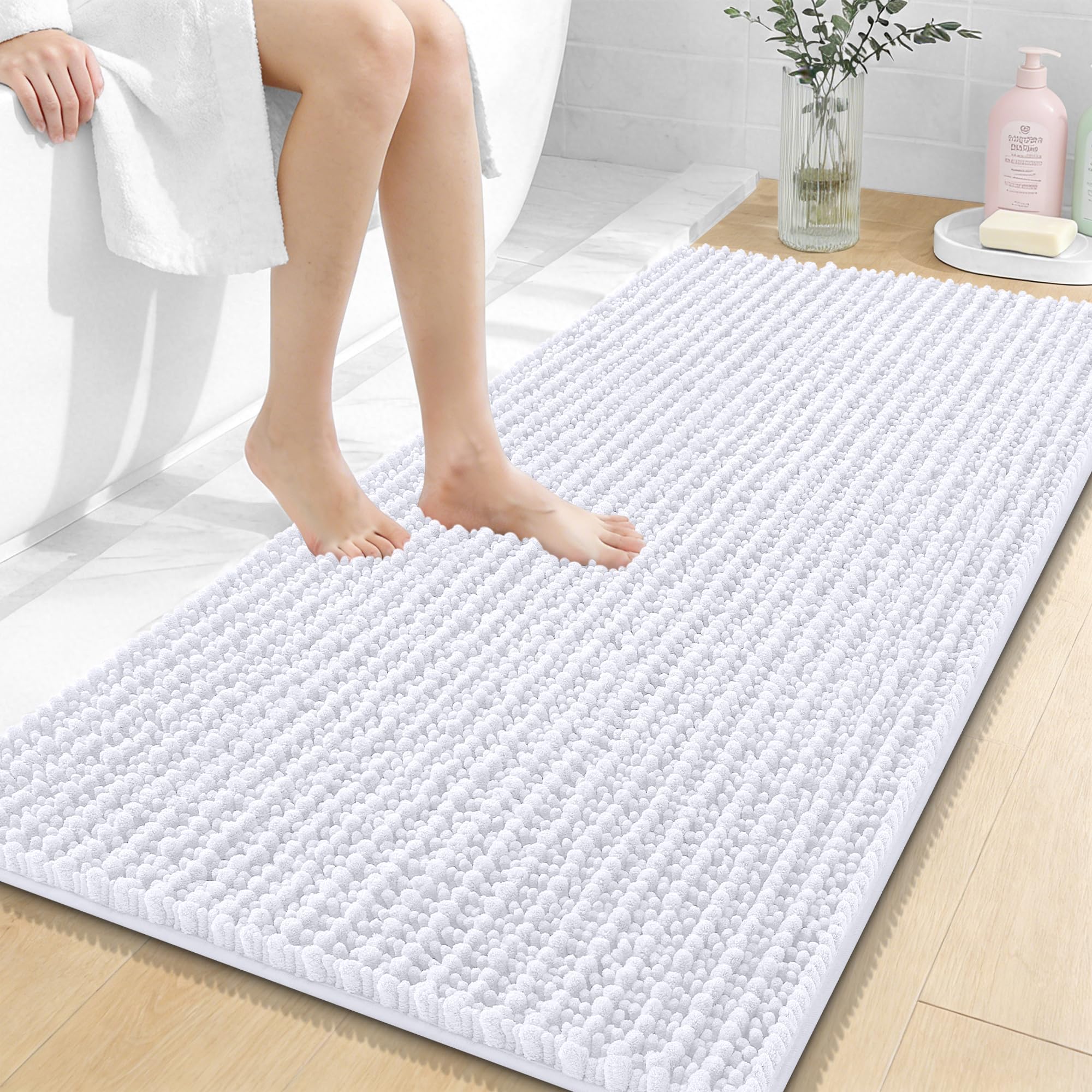 OLANLY Bathroom Rug Mat 30x20, Thick Soft and Absorbent Chenille Bath Mat, Non-Slip Rubber Backing, Machine Washable Quick Dry Bath Rugs for Tub Shower Floor, Home Decor Accessories, Grey