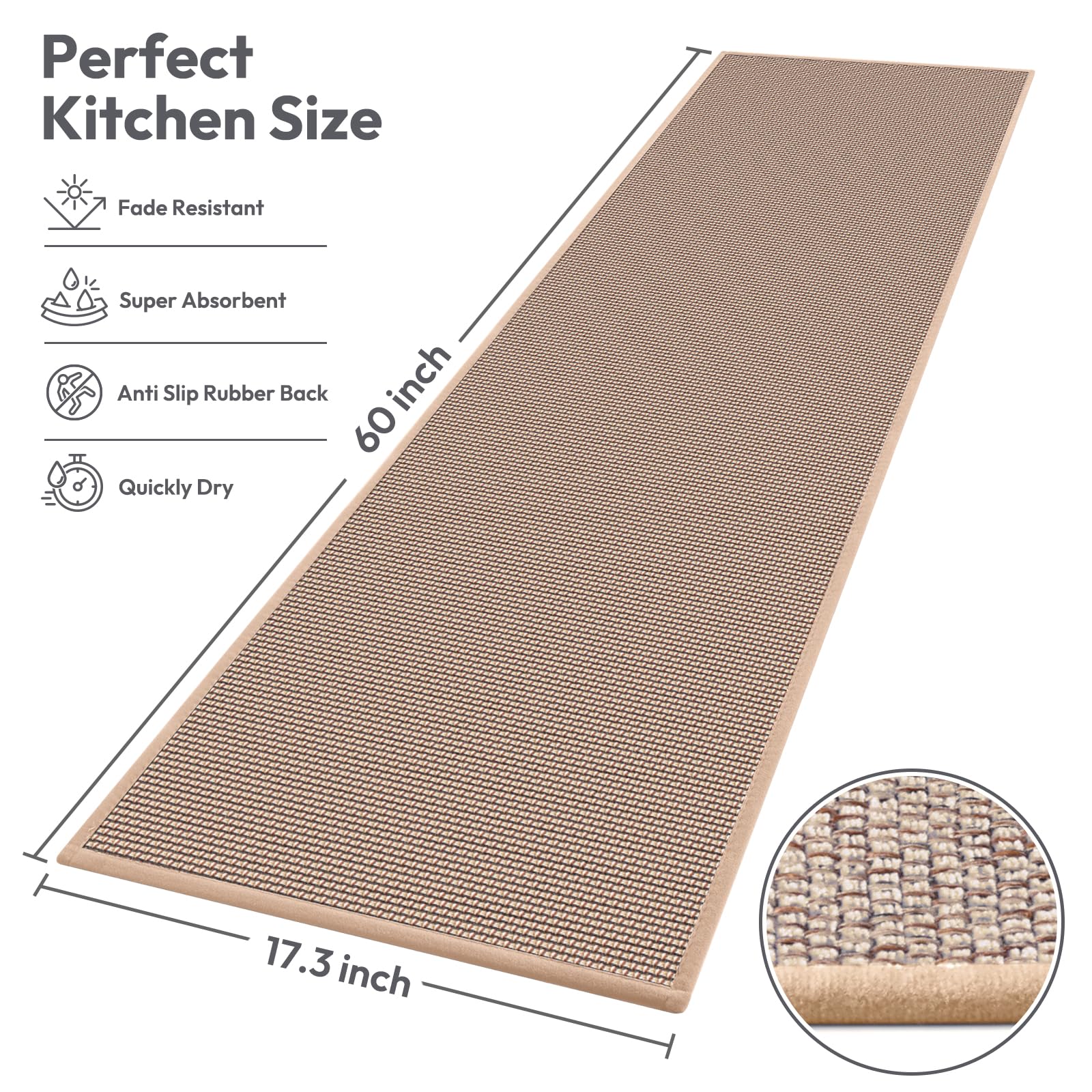 Kitchen Mats for Floor, Kitchen Rug, Nonskid, Washable, Absorbent Kitchen Runner Rug for in Front of Sink, Entryway, Rubber Backing Indoor Door Mat, Farmhouse Style Standing Mat, 17.3"x28", Grey